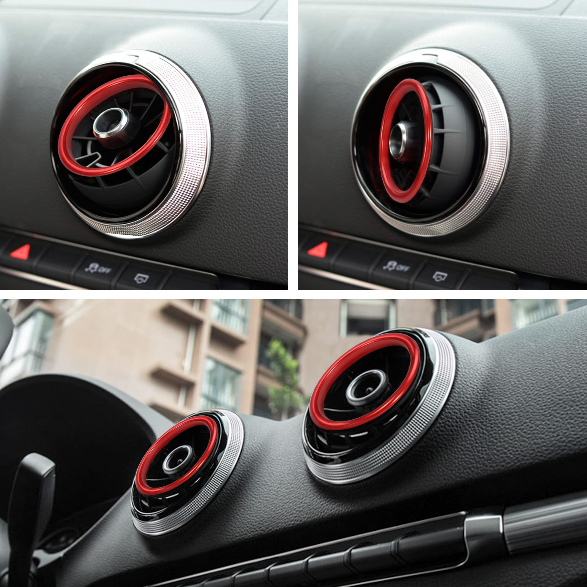 TOMALL 4pcs Aluminum AC Vent Outlet Ring Cover Compatible with Audi A3 S3 RS3 Air Conditioning Inner Vent Trim Decoration Interior Accessories (Red-Inner Ring)