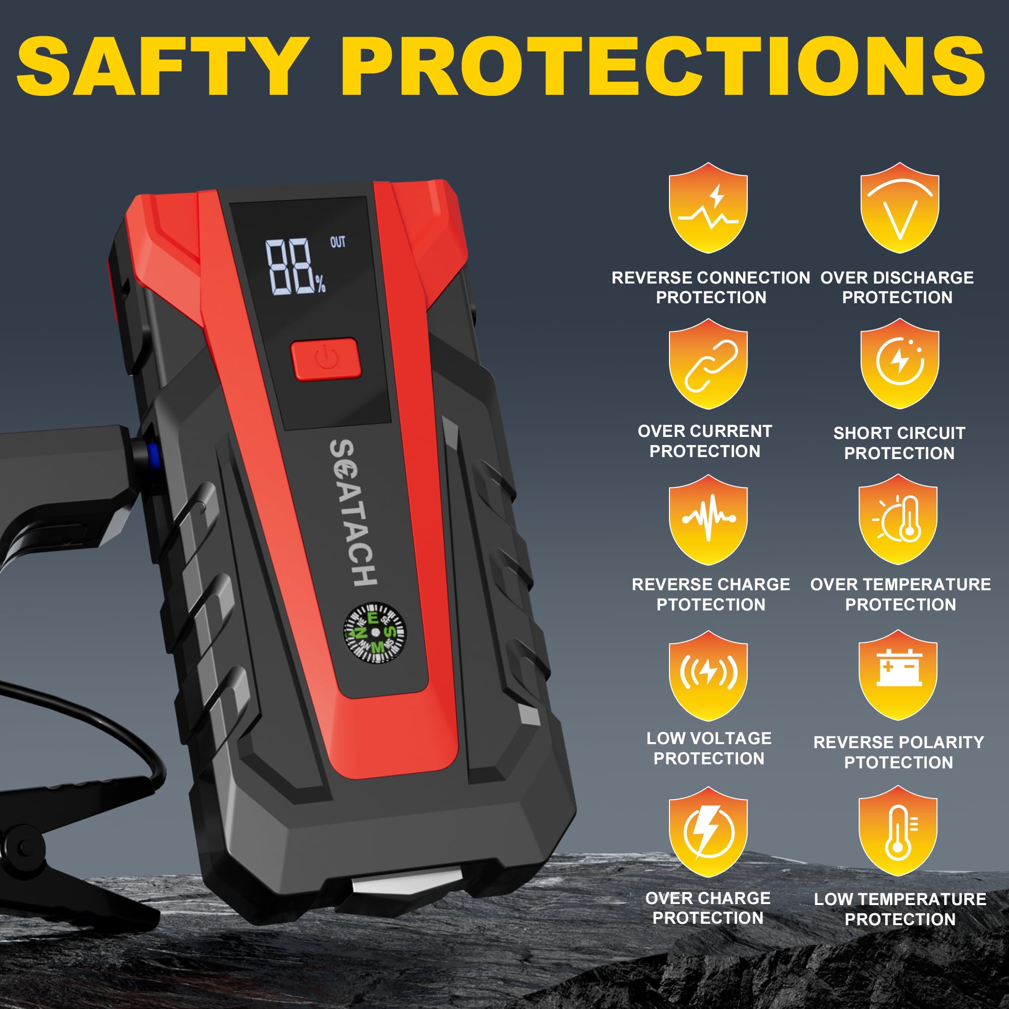 Scatach 011 3000A Car Battery Jump Starter,12V Jump Starter Battery Pack (Up To 9.0L Gasoline And 7.0L Diesel Engine), Portable