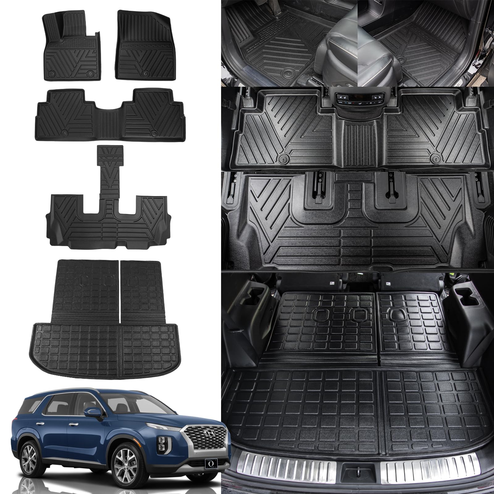 Rongtaod Floor Mats Compatible With 2020-2025 Hyundai Palisade Floor Liner Trunk Mat Cargo Mat Cargo Liner Back Seat Cover Prote