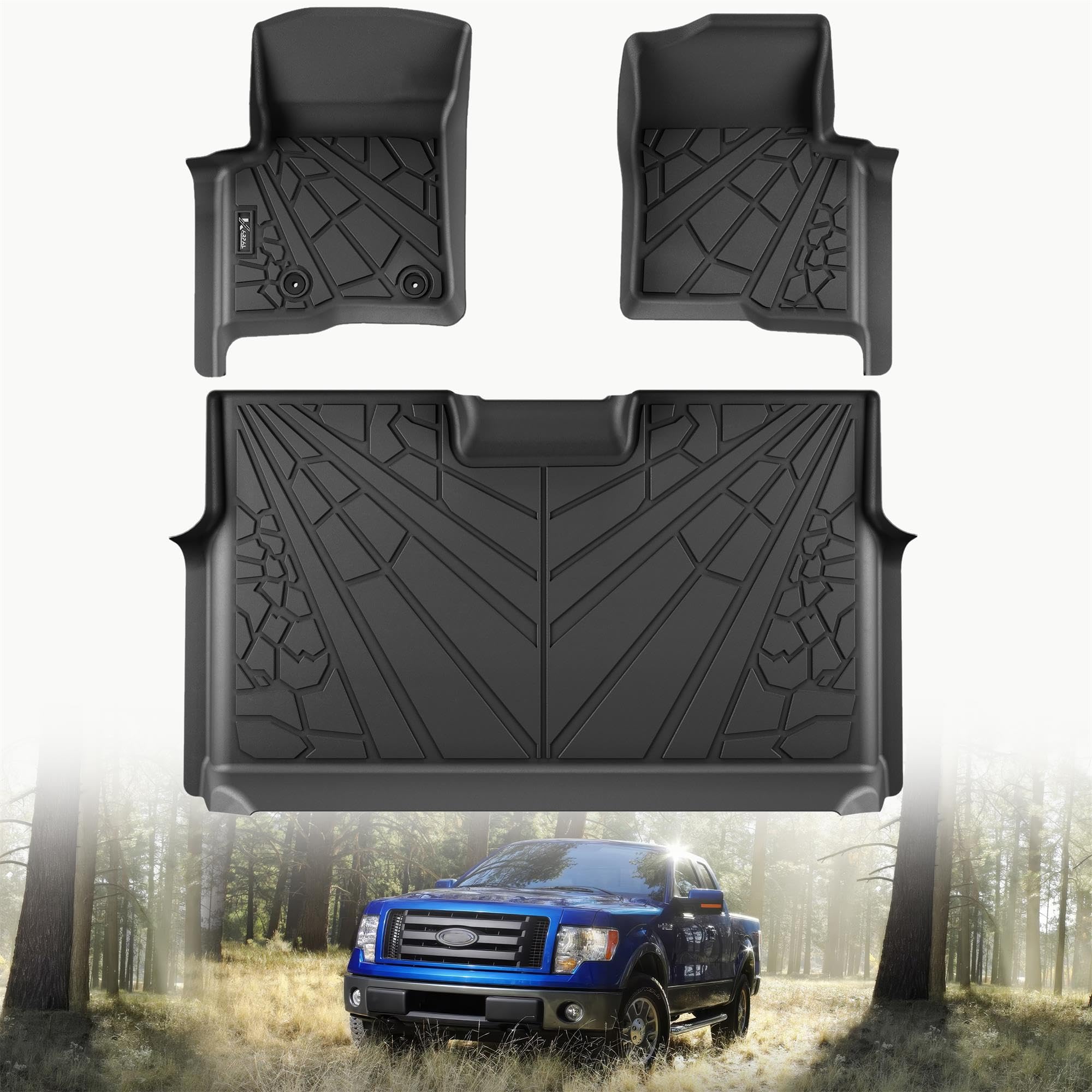 Karpal Floor Mats Fit 2010-2014 Ford F150 Supercrew/Crew Cab With 1St Row Bucket Seat, Custom Fit All Weather Tpe F-150 Floor Li