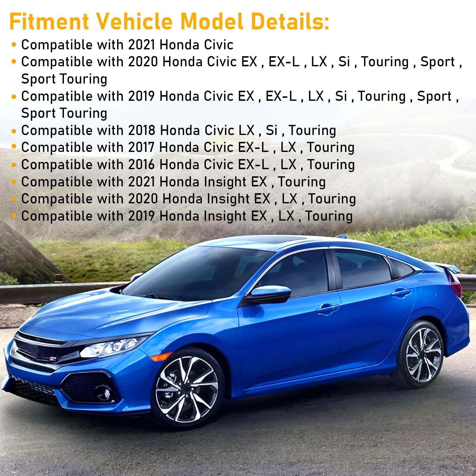 Moonlinks Compatible With 2016-2021 Honda Civic Driver Side Mirror Cover Replacement,Aegean Blue Metallic For 10Th Gen Civic,201