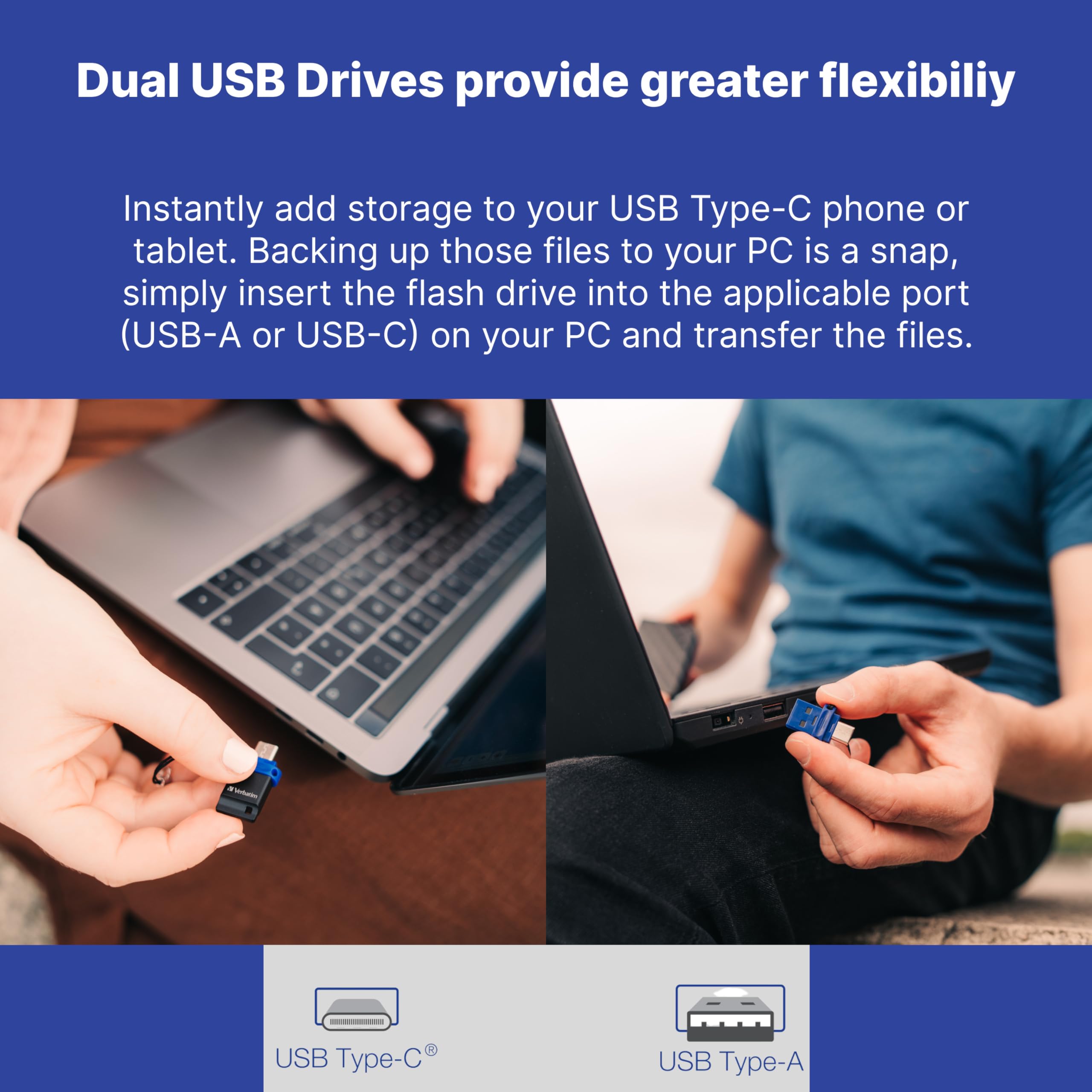 Verbatim 128Gb Store N Go Dual Otg Usb 3.2 Gen 1 Flash Drive For Usb-C Devices - 2 In 1 Type C Thumb Drive