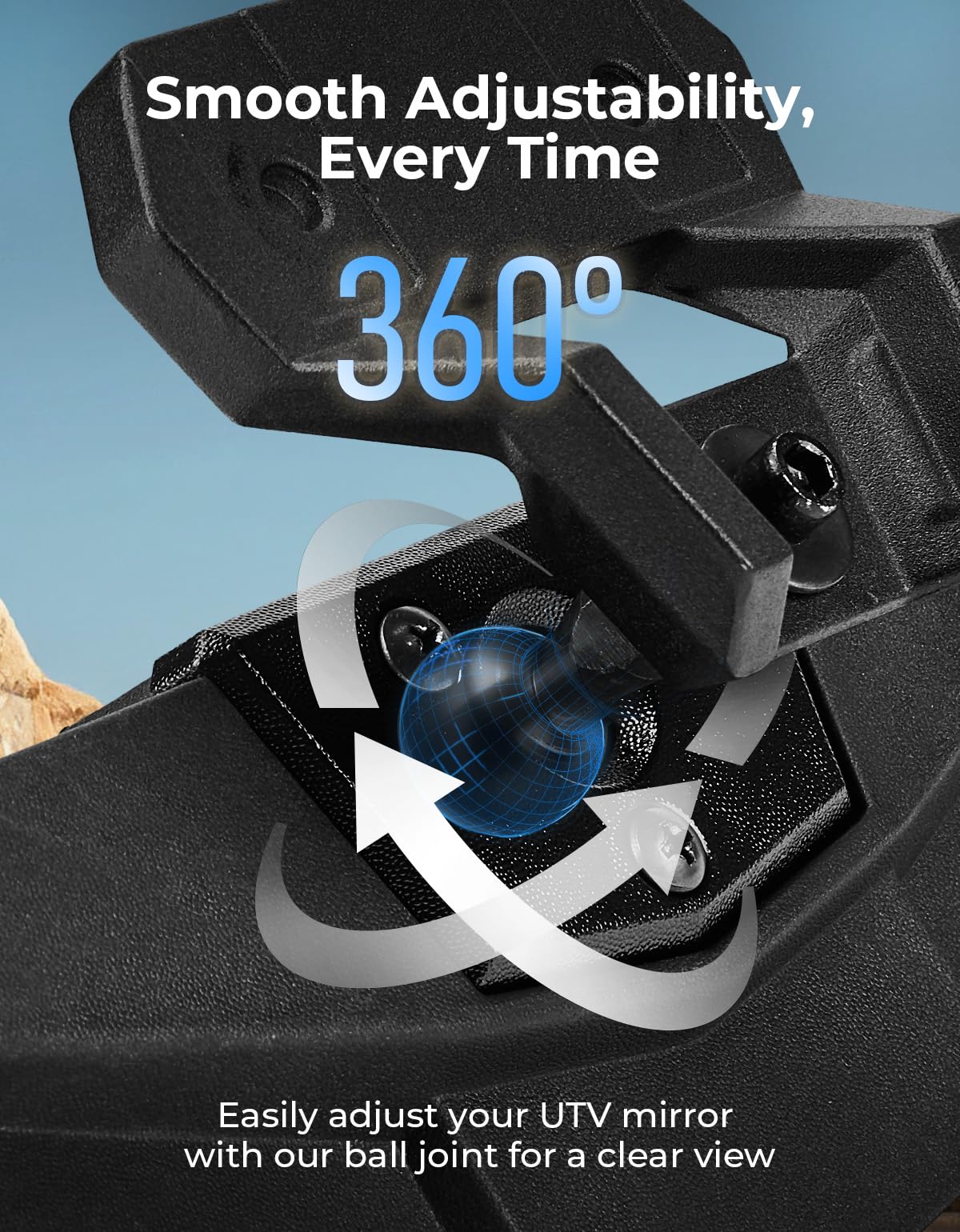 Kemimoto Utv Rear View Mirror, Sxs Utv Mirror Clear View With 1.65-2 Inch 360 Adjustable Low Profile Aluminum Clamp Compatible W