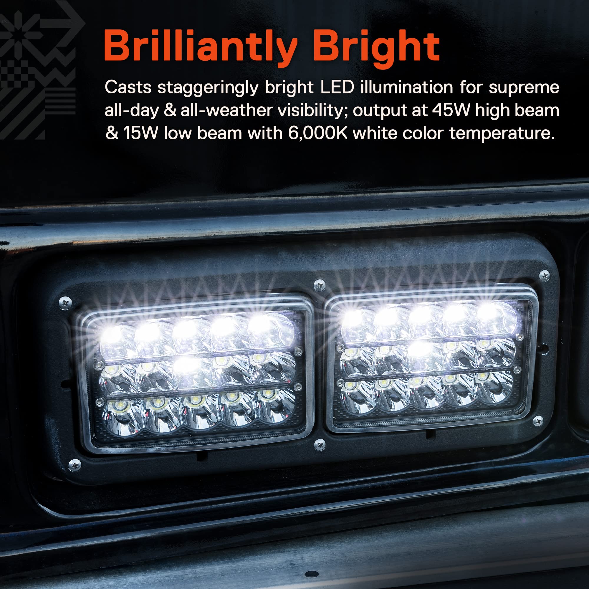 True Mods 2Pc Black 6X4 4X6 Inch Led Headlights Replacement [45W] [H4 Socket] [High/Low Sealed Beam] H4652 H4666 H6545 H4651 H46