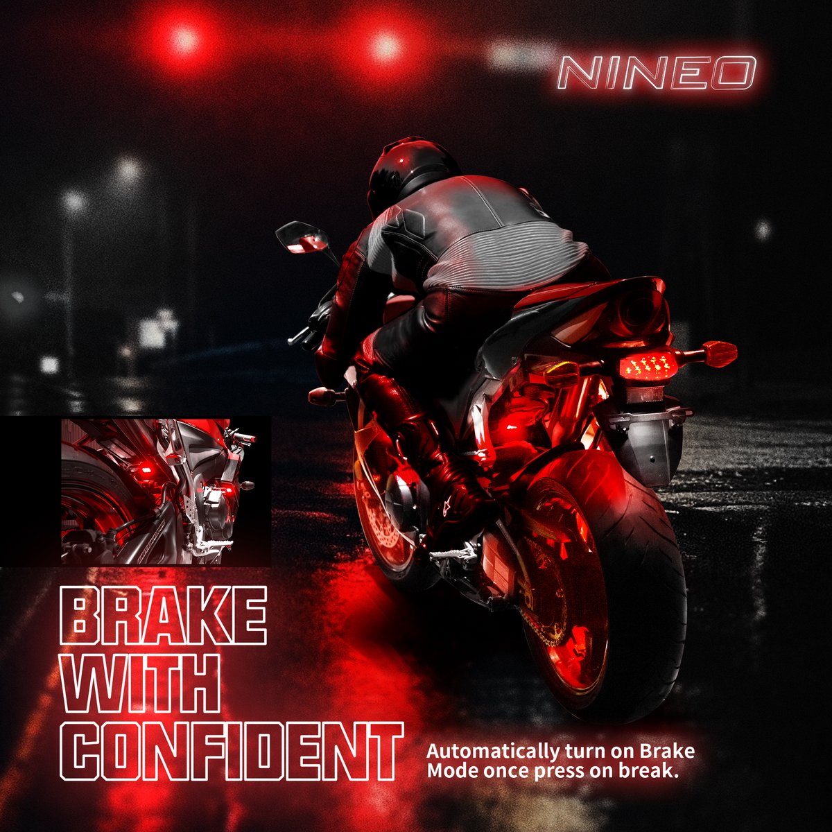 Nineo 8Pcs Motorcycle Led Light Kit, Rgb Underglow Lights With Brake Light Fit For Most Family Motorcycles Carts Trikes Cruiser