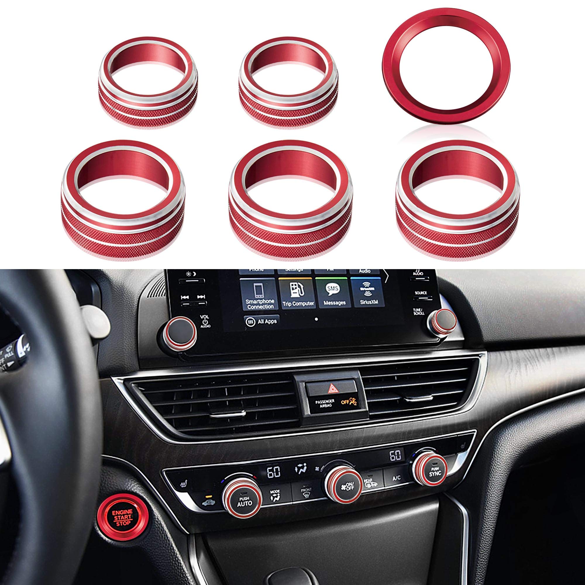 Tomall 6Pcs Aluminum Centre Console Switch Cover Compatible With Honda 10Th Accord Sedan Sport Ex Ex-L Lx 2018-2022 Sound Volume
