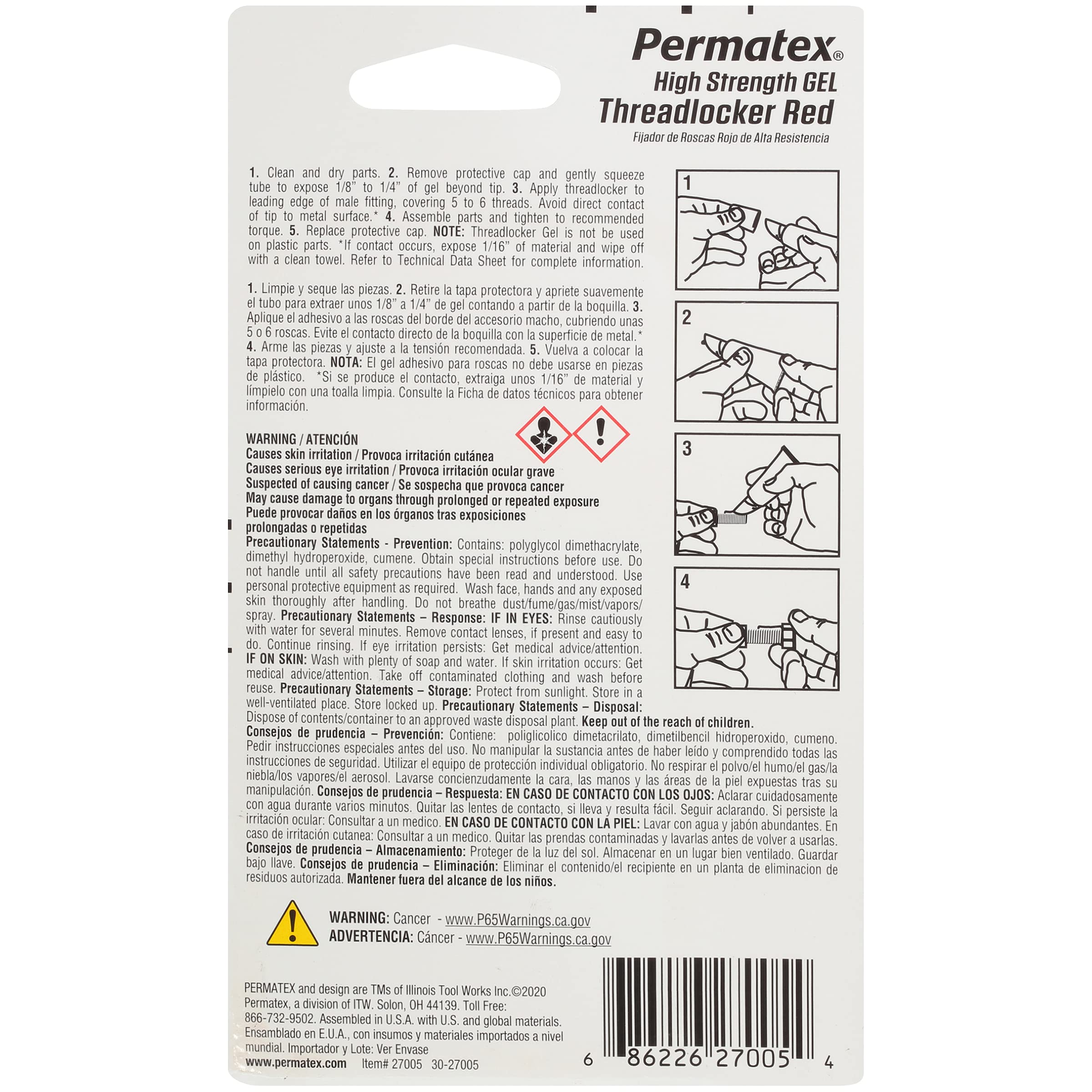 Permatex 27005 High Strength Threadlocker Red Gel Squeeze, 5 G