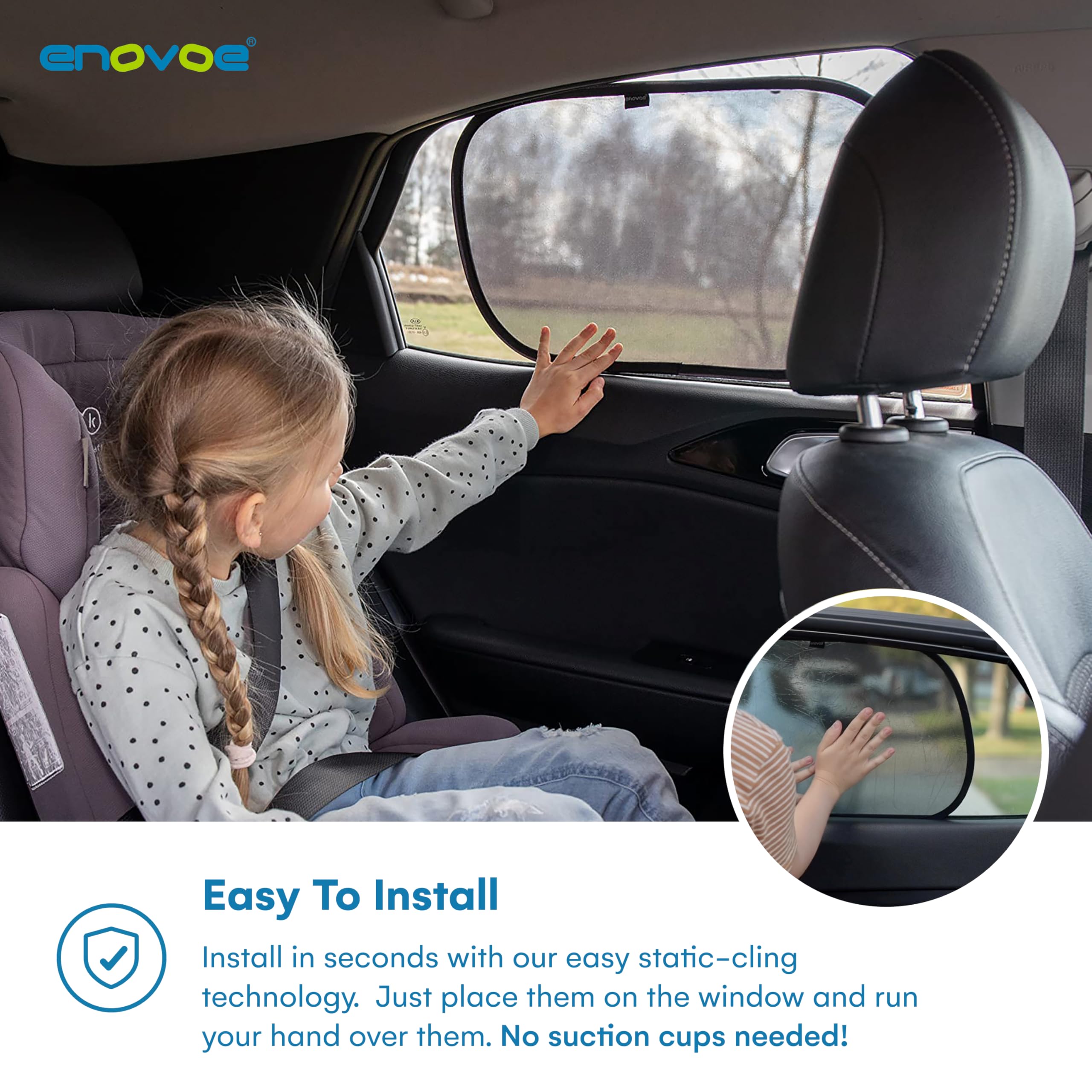 Enovoe Pack Of 2 Car Window Shade For Baby - 19'' X 12'' - Cling Car Sun Shade For Windows - Sun, Glare And Uv Rays Protection F