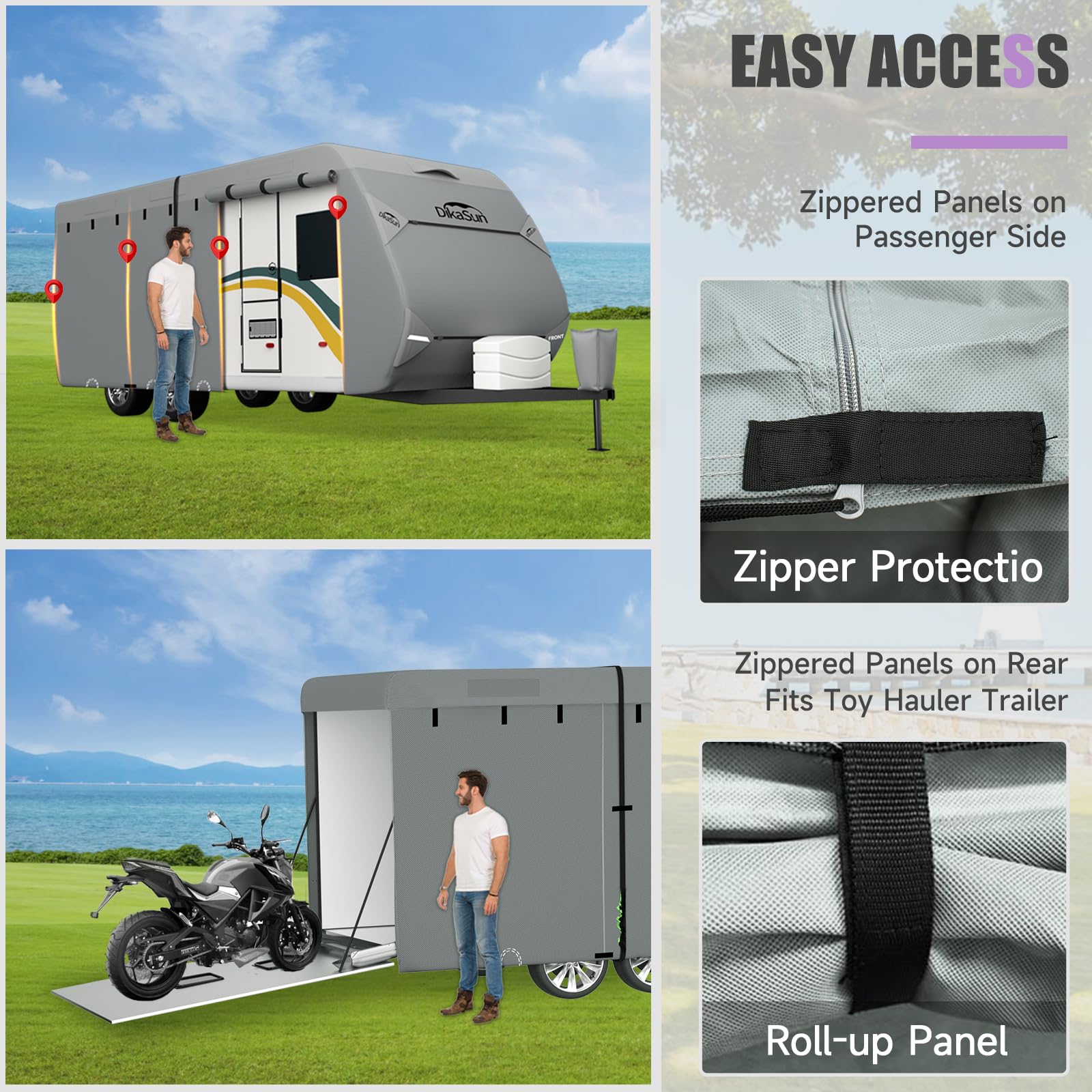 Travel Trailer Rv Cover 33-35 Ft, 7 Layers Top Waterproof Camper Cover, Heavy Duty Toy Hauler Rv Cover For Winter Snow With Tong