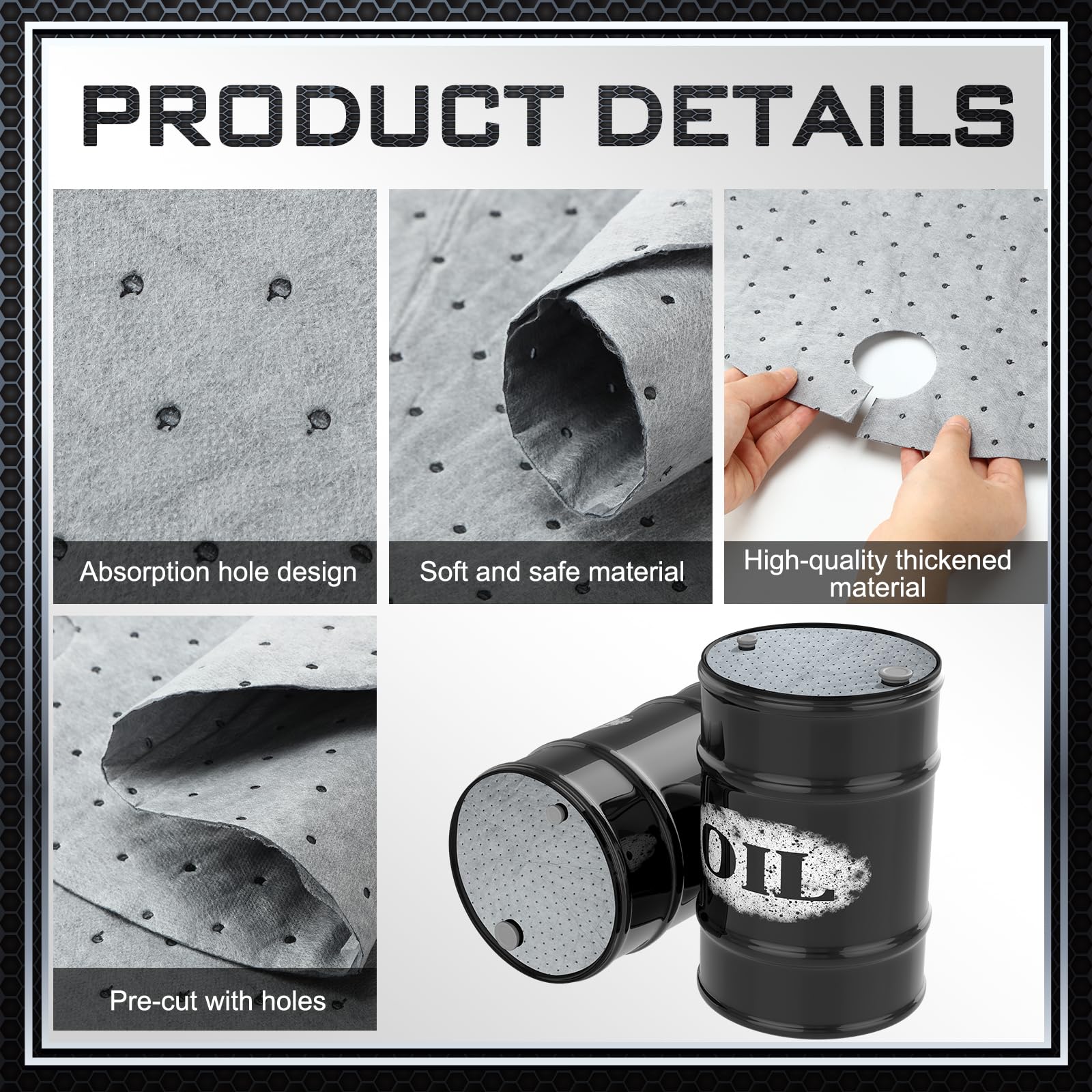 Frienda 25 Pcs Drum Top Absorbent Pads For 55 Gallon Drums Barrel Oil Absorbent Pads Mat 22 Inch Diameter Lid Oil Mat With Bungs 0.75 Inch Diameter And 2 Inch Diameter, Gray