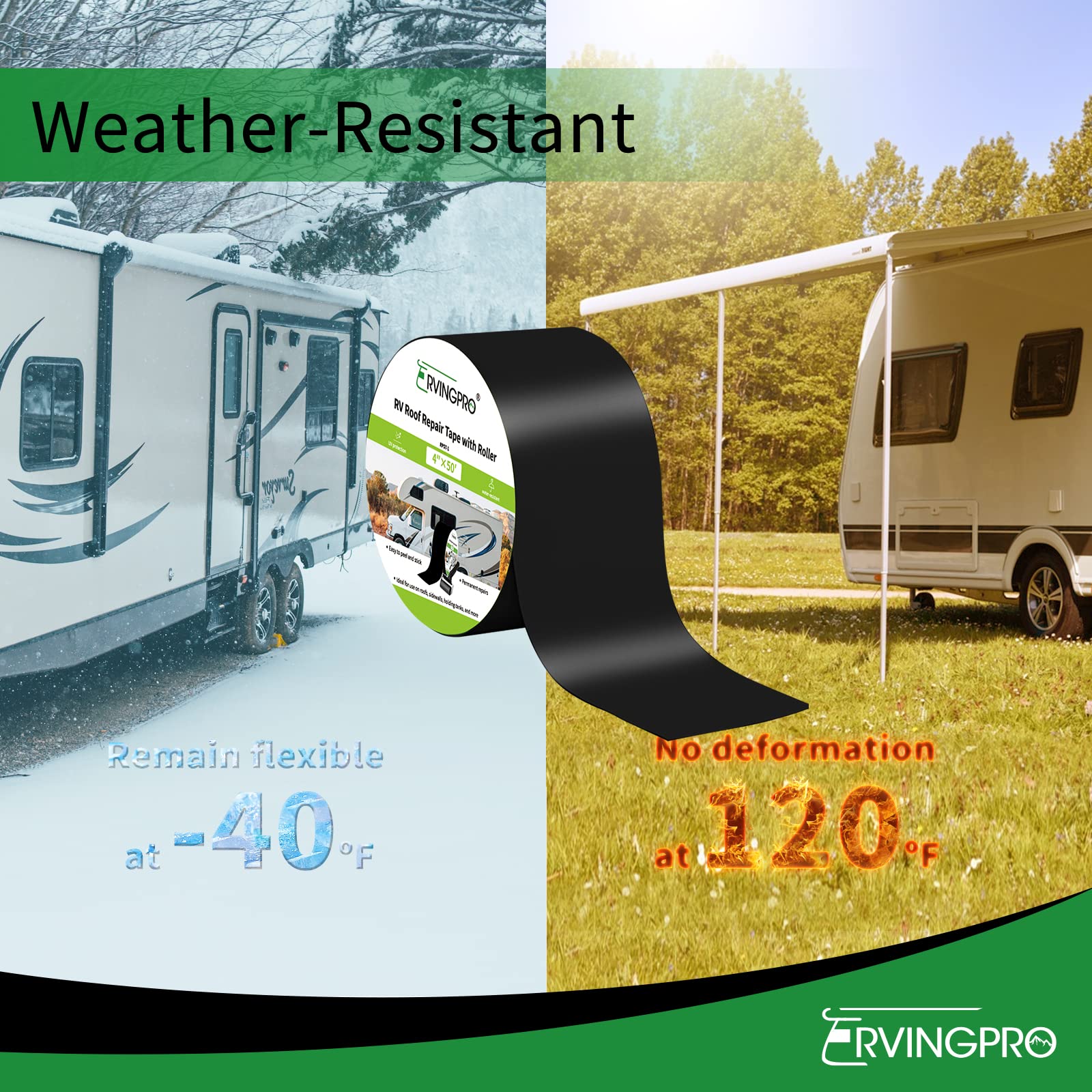 Rvingpro Rv Roof Tape Black With Roller, 4 Inch X 50 Feet Rv Tape For Roof Repair, Waterproof & Uv-Resistant Rv Roof Sealant Tape For Camper, Trailer, Boat Sealing