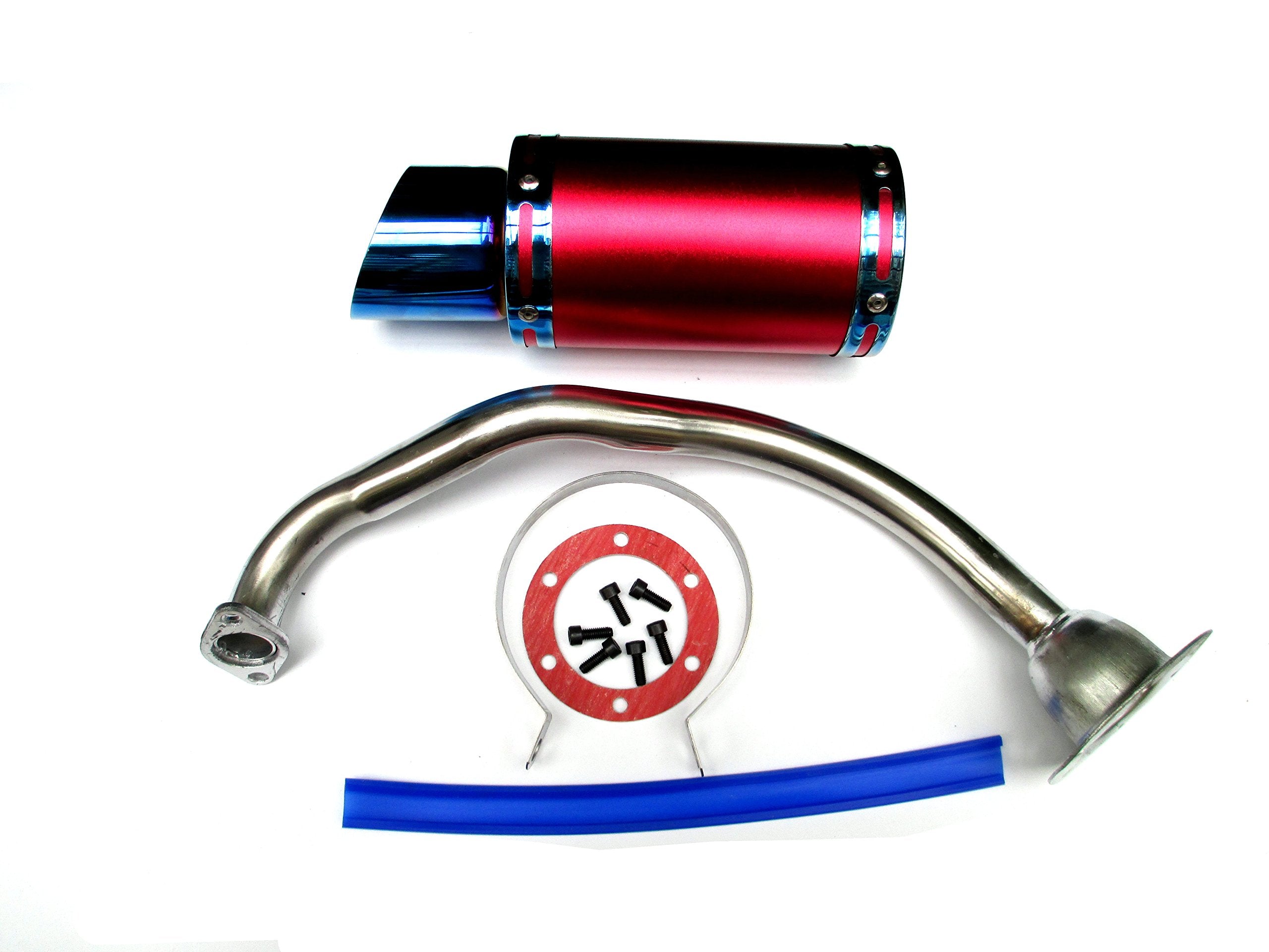 Usonline911 High Performance Exhaust System Muffler For Gy6 50Cc-400Cc 4 Stroke Scooters Atv Go Kart (Red&Blue)