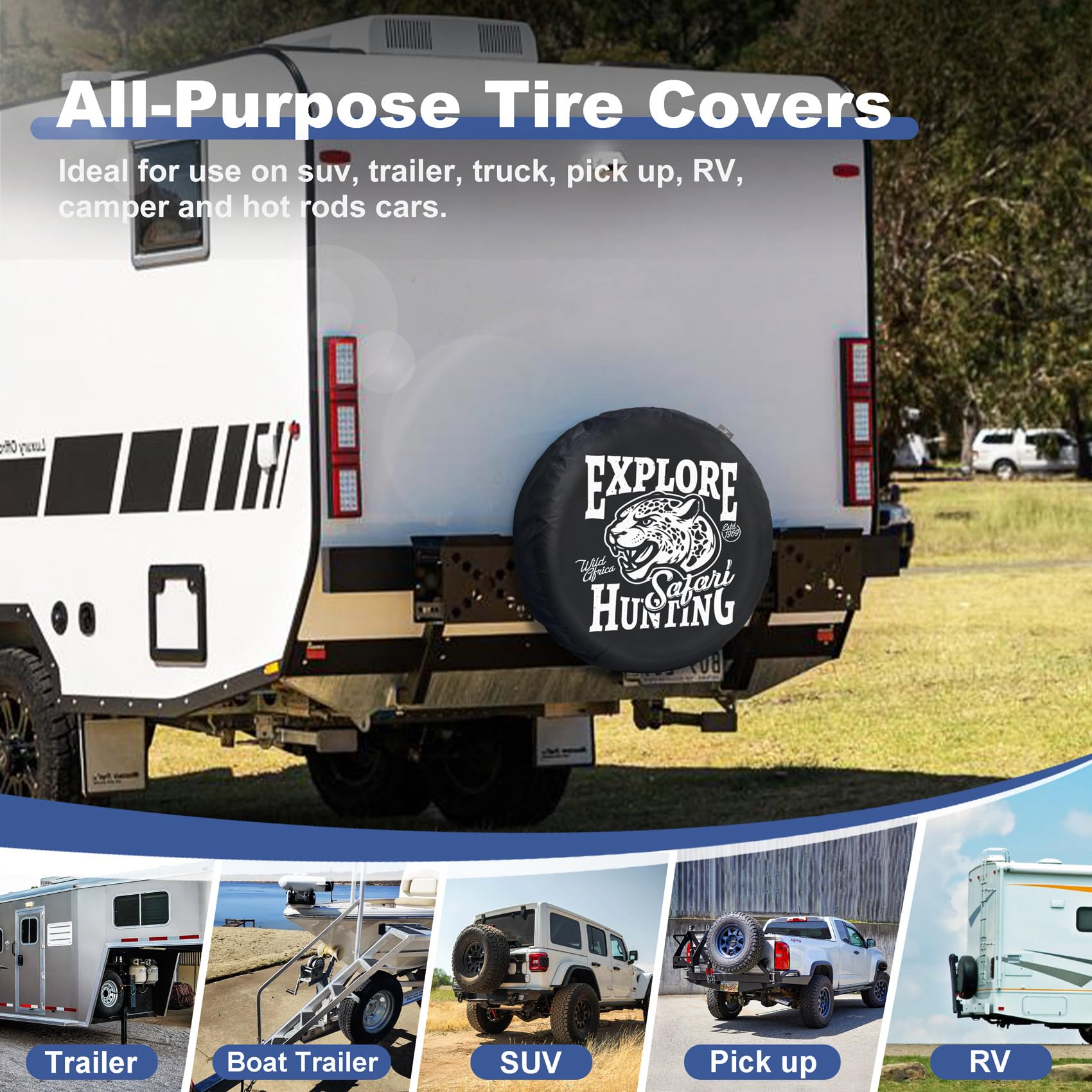 Explore Land 28-29.75 inch Spare Tire Cover Fit Trailer, RV, SUV, Truck, Tough Tire Wheel Soft Cover, Panther