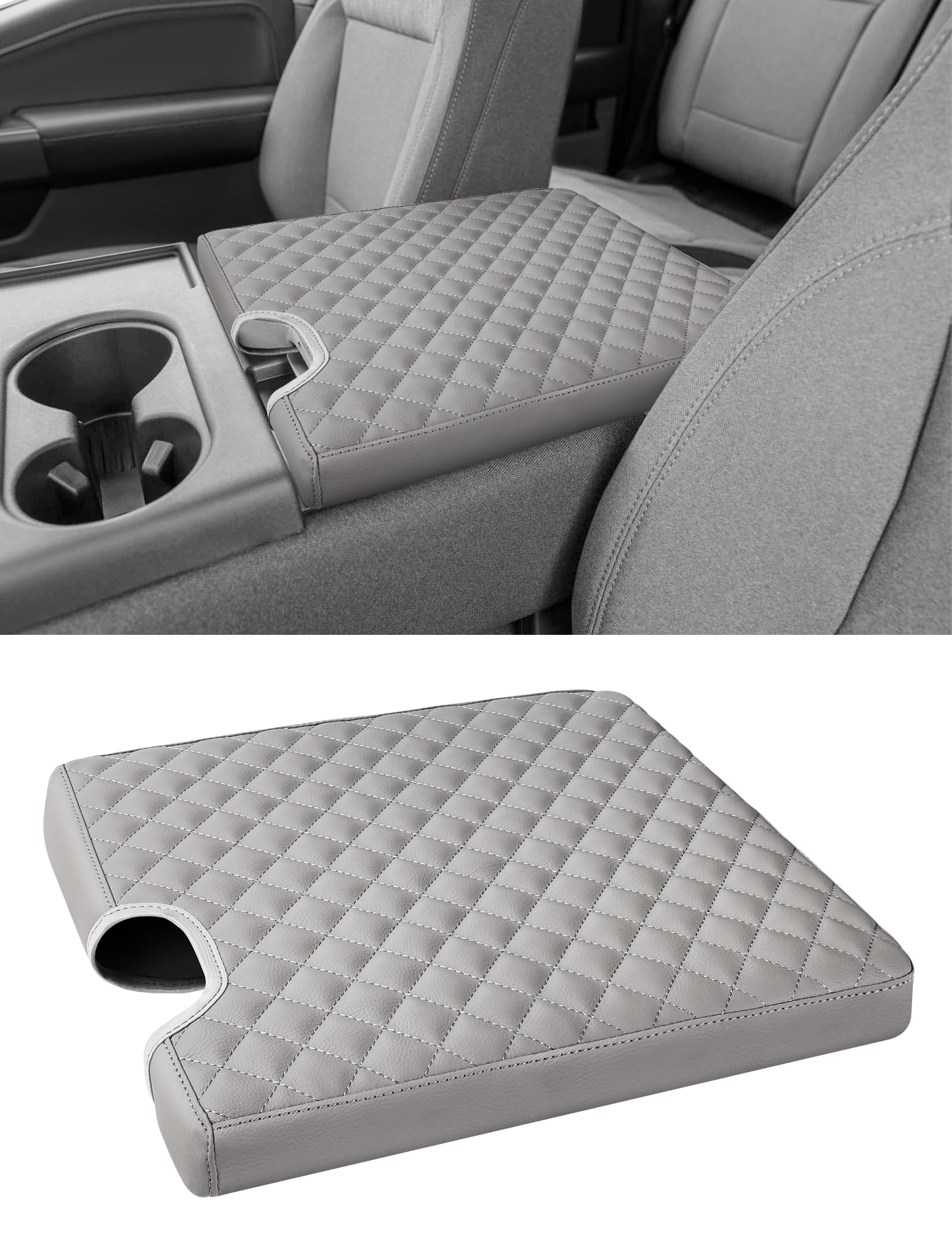 Sinvanho Center Console Armrest Cover For 2015-2024 Ford F150 F250 F350 F450 F550 With 40/20/40 Jump Seat, Pu Leather Middle Con