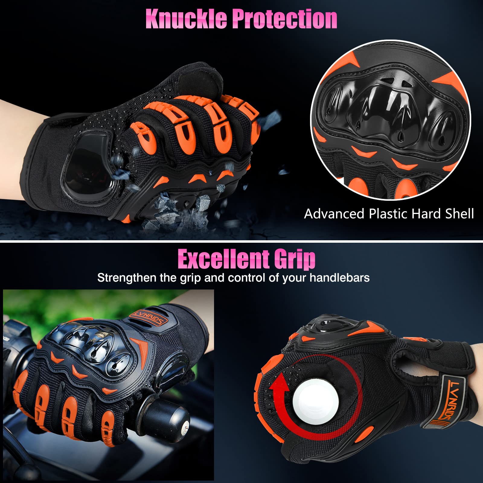 Lvnrids Motorcycle Gloves With Touchscreen Men And Women Racing Gloves For Motocross Bmx Atv Mtb Riding Cycling Orange L