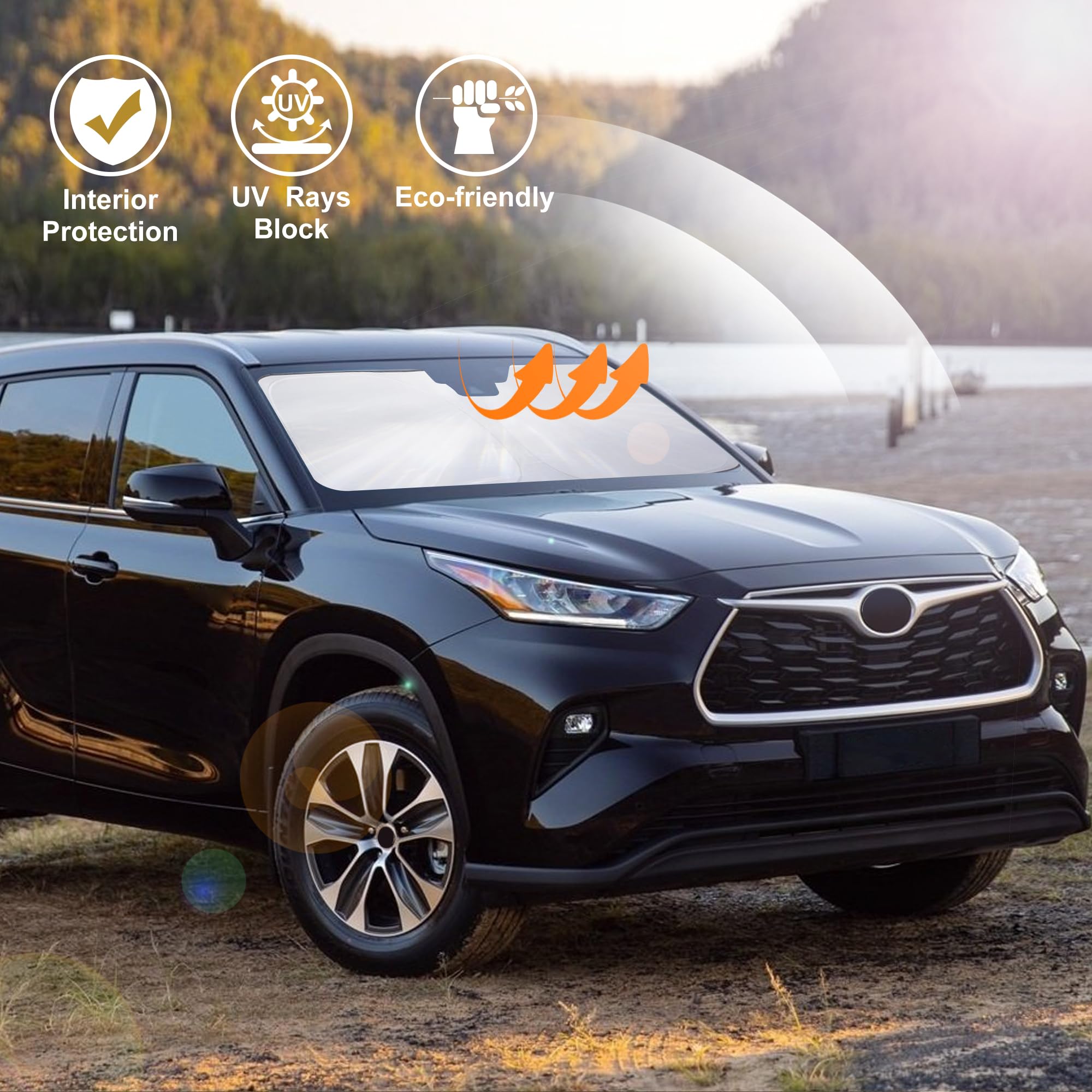 Windshield Sun Shade Front Sunshade Foldable Sun Visor Protector Custom Fit 2020-2024 2025 Toyota Highlander Accessories Keep Yo