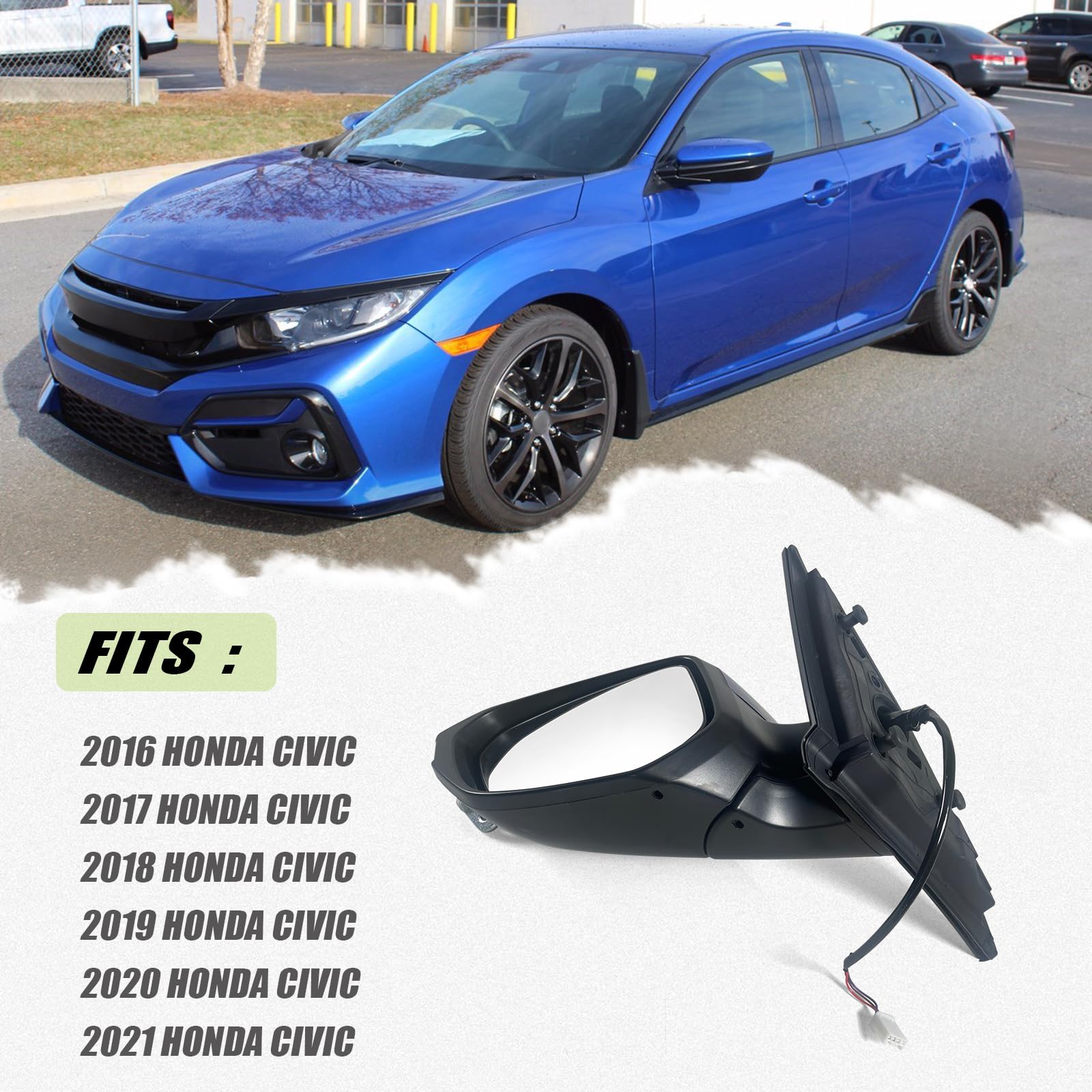 Lqito Left Driver Side Door Mirror For 2016-2021 HONDA CIVIC LX SE Sport with Power Mirror Ajust Manual Fold Non-Heated Match to