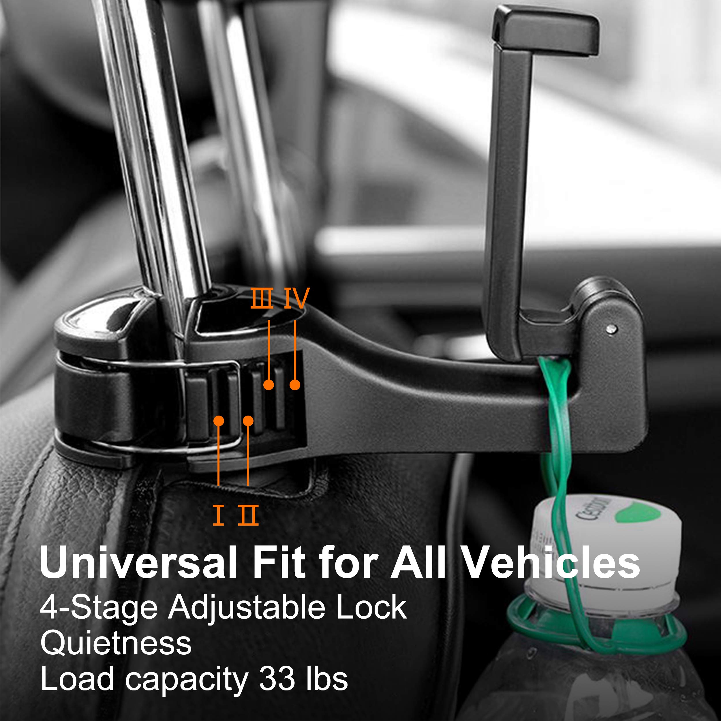 2 In 1 Car Seat Hooks For Purses And Bags With Phone Holder,Automative Headrest Purse Handbag Holder Hangers Organizers,Falling Resistance, Quietness And Universal Fit