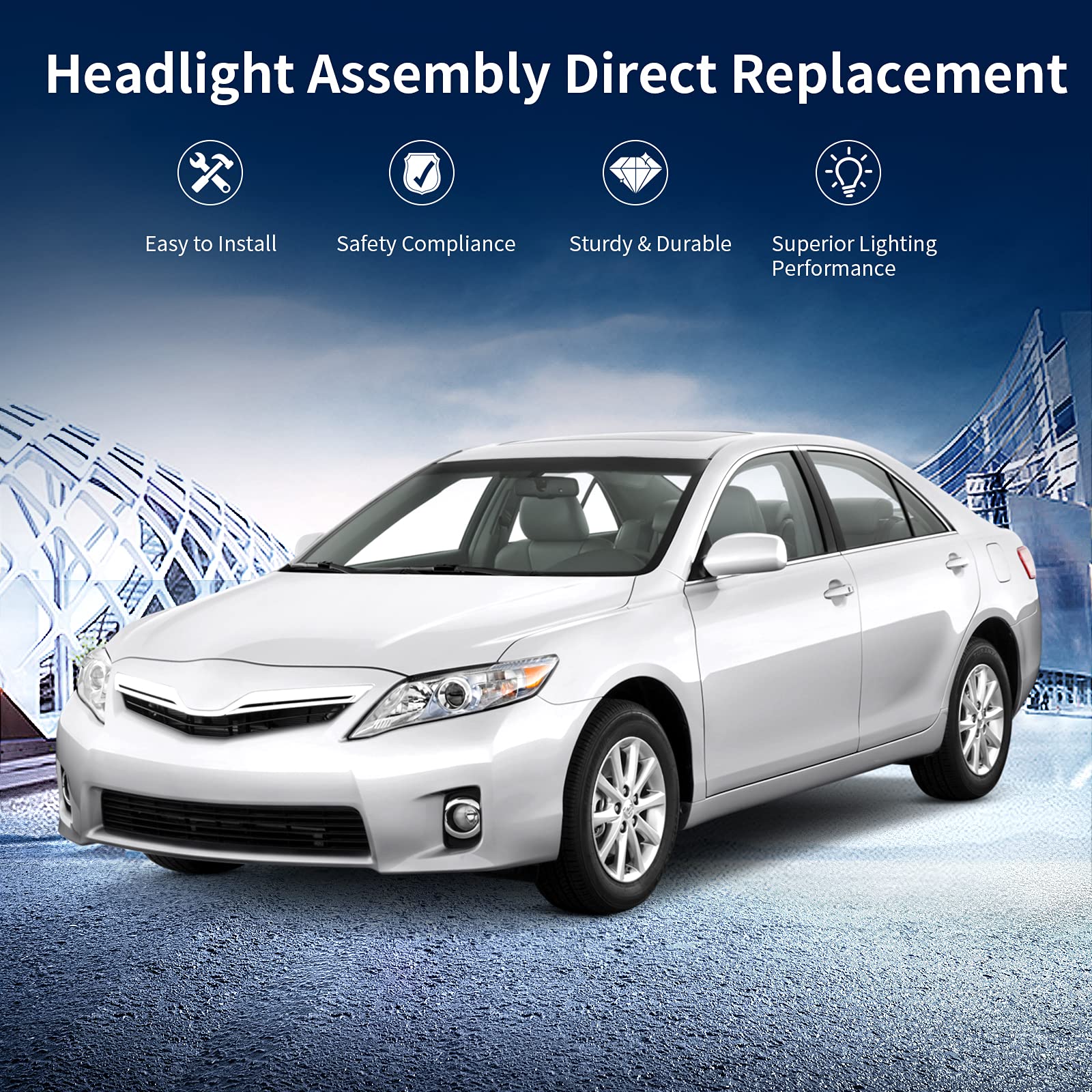 Autosaver88 Headlight Assembly Compatible With 2010-2011 Camry(Only Fit Hybrid Model) Chrome Housing Amber Reflector Projector H