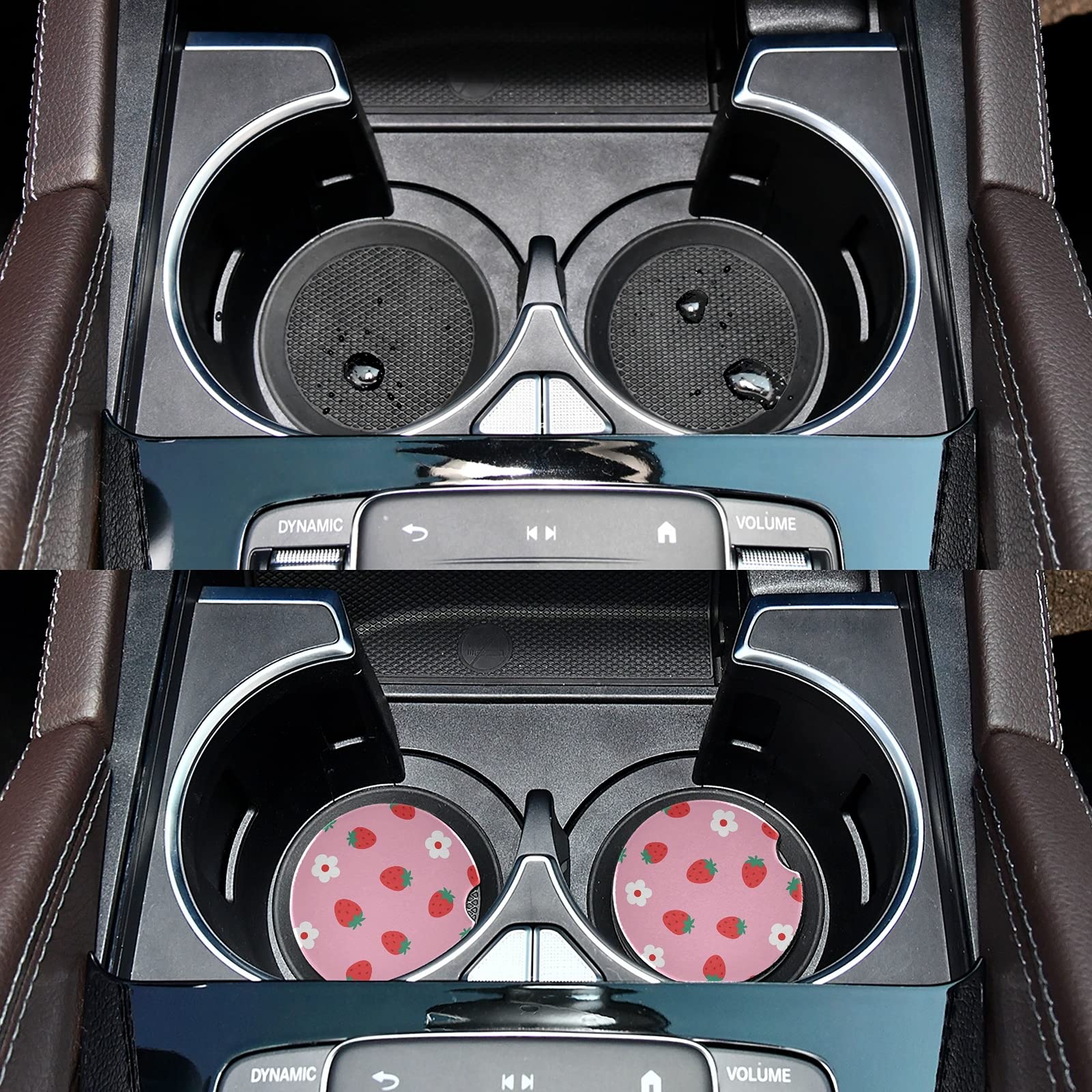 Susiyo Car Coasters 2 Pack, 2.5Inch Absorbent Ceramic Coaster For Cup Holder (Strawberry)