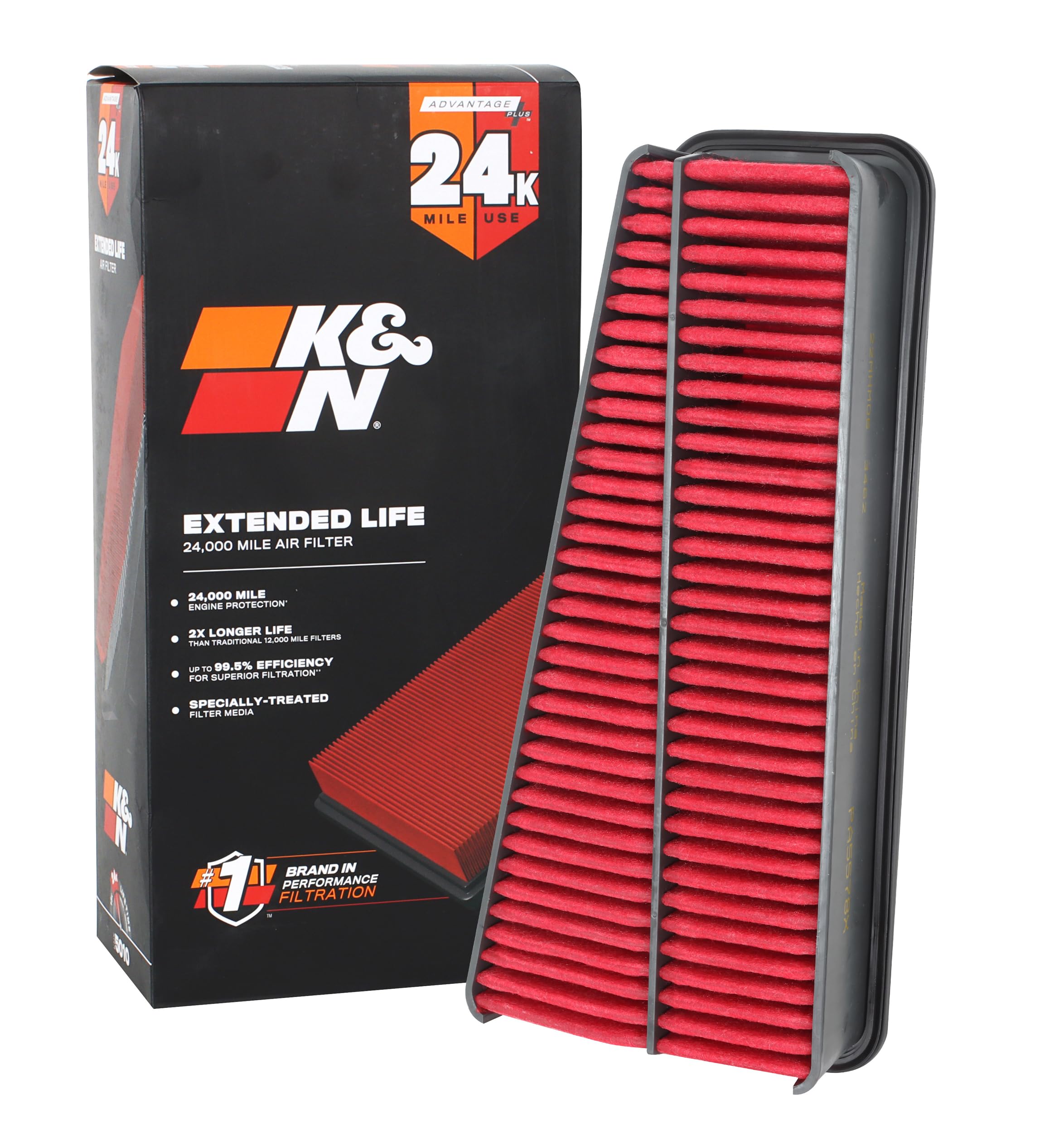 K&N Engine Air Filter: Extended Life 24,000 Mile Replacement Air Filter: Compatible with 2002-2015 Toyota Mid-size Truck and SUV