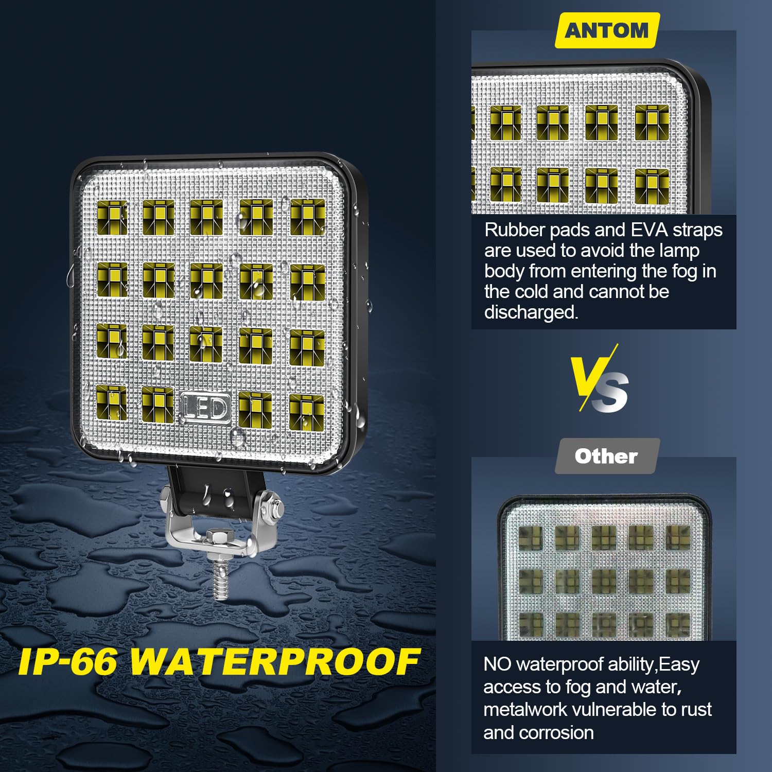 Antom 12V Led Flood Tractor Work Reserve Lights, 57W Backup Driving Lights For Tow Trucks, Tractor, Trailer Cargo, Skid Steer, Forklift, Kayak (10Pcs Square)