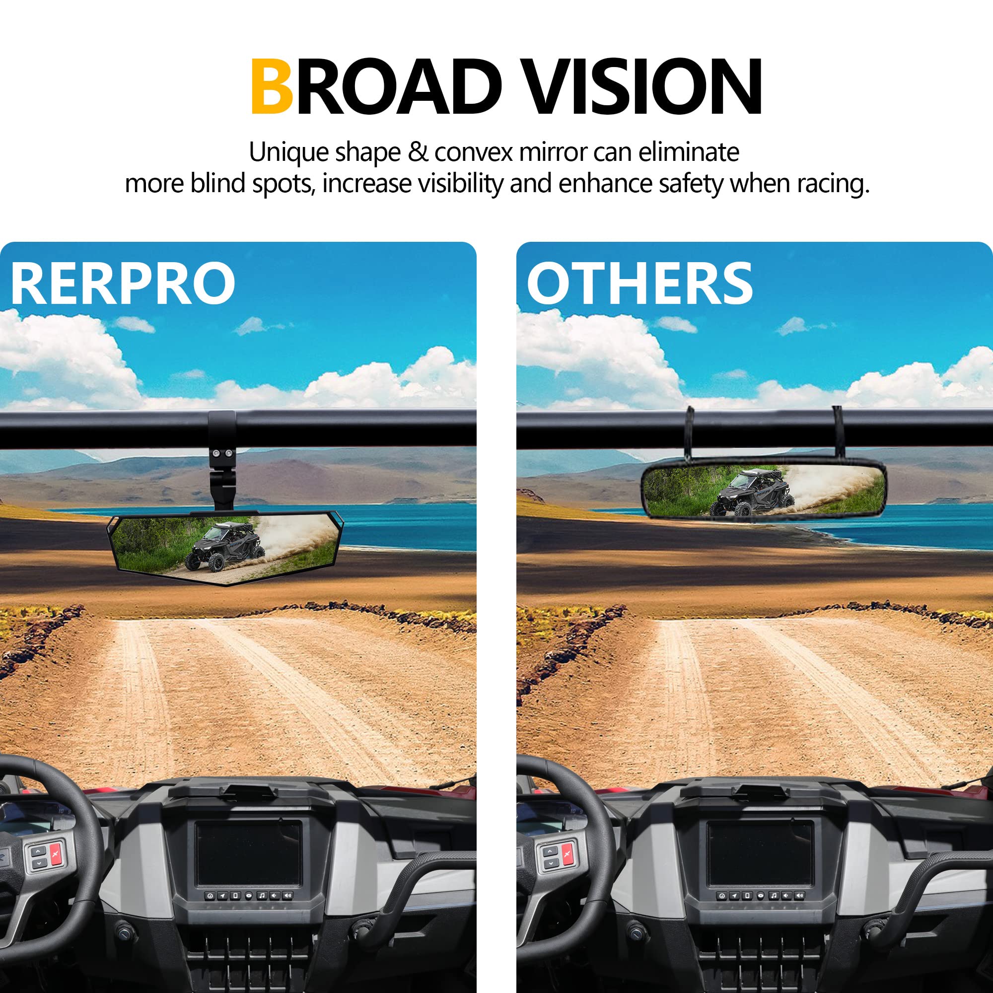 UTV Rear View Mirror, RZR Center Rearview Mirror 1.5''-2'' Roll Bar Mount Compatible with Polaris RZR General, Pioneer, Talon, C