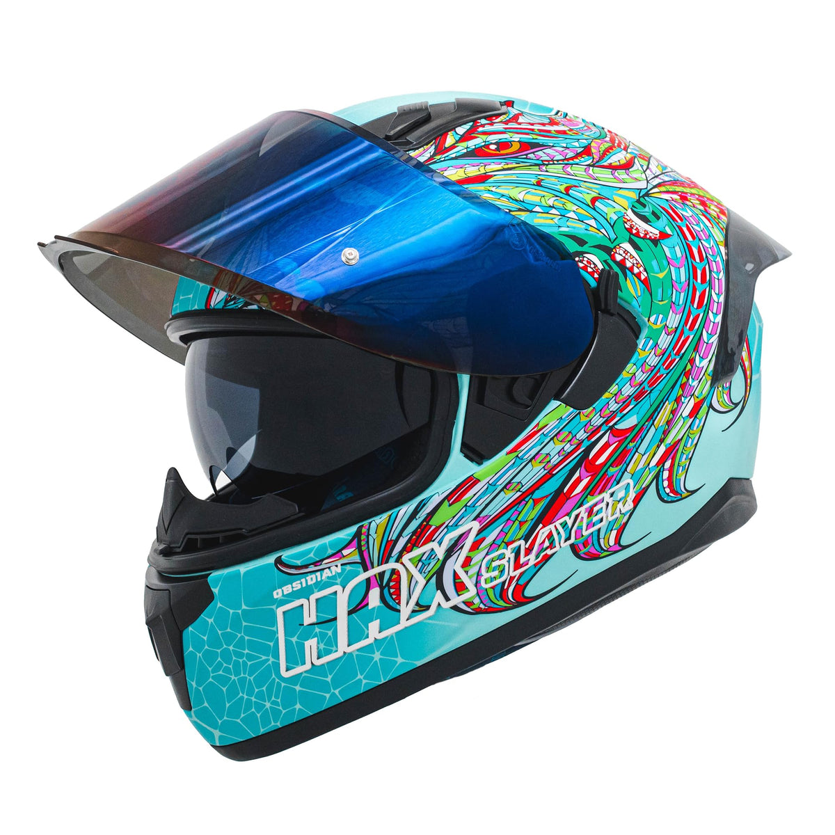 Hax Obsidian Full Face Dual Visor Adult Motorcycle Helmet For Motorbike Street Bike With Pinlock Ready Dot Approved Slayer Turqu