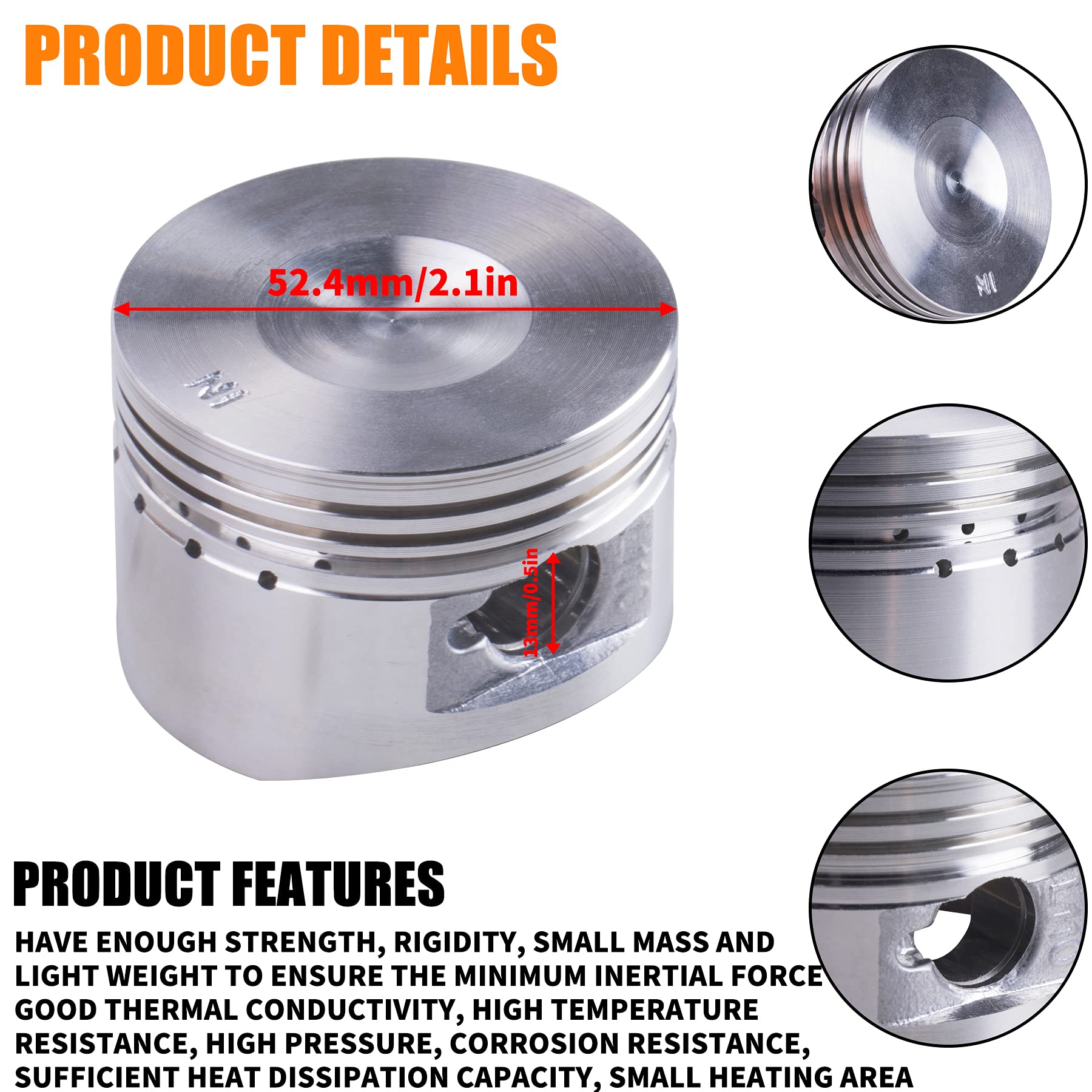 Oraevy Piston Rings Gasket Set 52.4Mm Bore Replacement For 110Cc 125Cc Kazuma Taotao Sunl Coolster Roketa Bms Ssr Atv Pit Bike