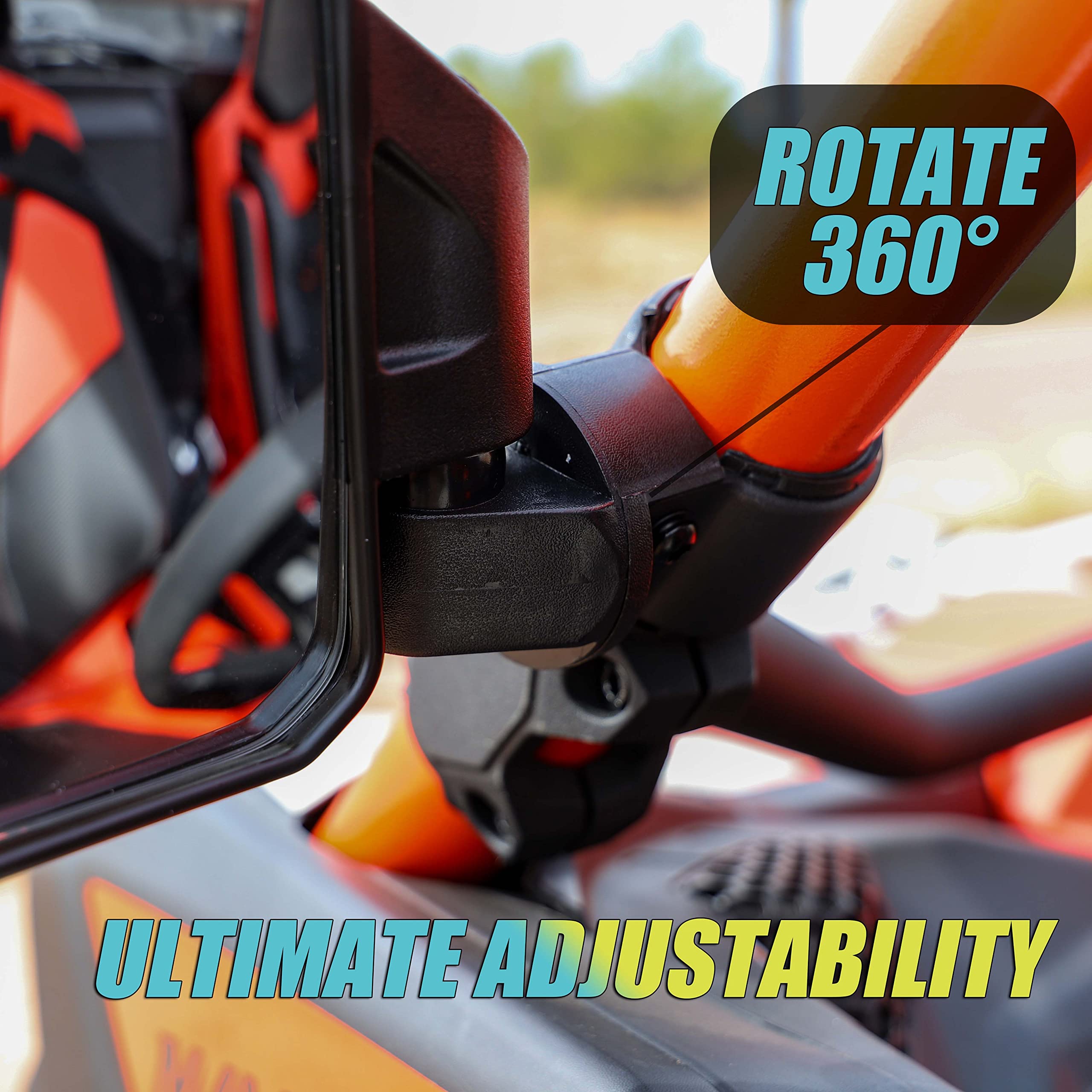 Chupacabra Offroad UTV Side Mirror Kit (2 Pack) Fits 1.6'- 2' Round Roll Cage Bar, Side UTV Mirrors w/Break Away & Adjustable Design - High Impact Shatter Proof Tempered Glass (Driver/Passenger Side)