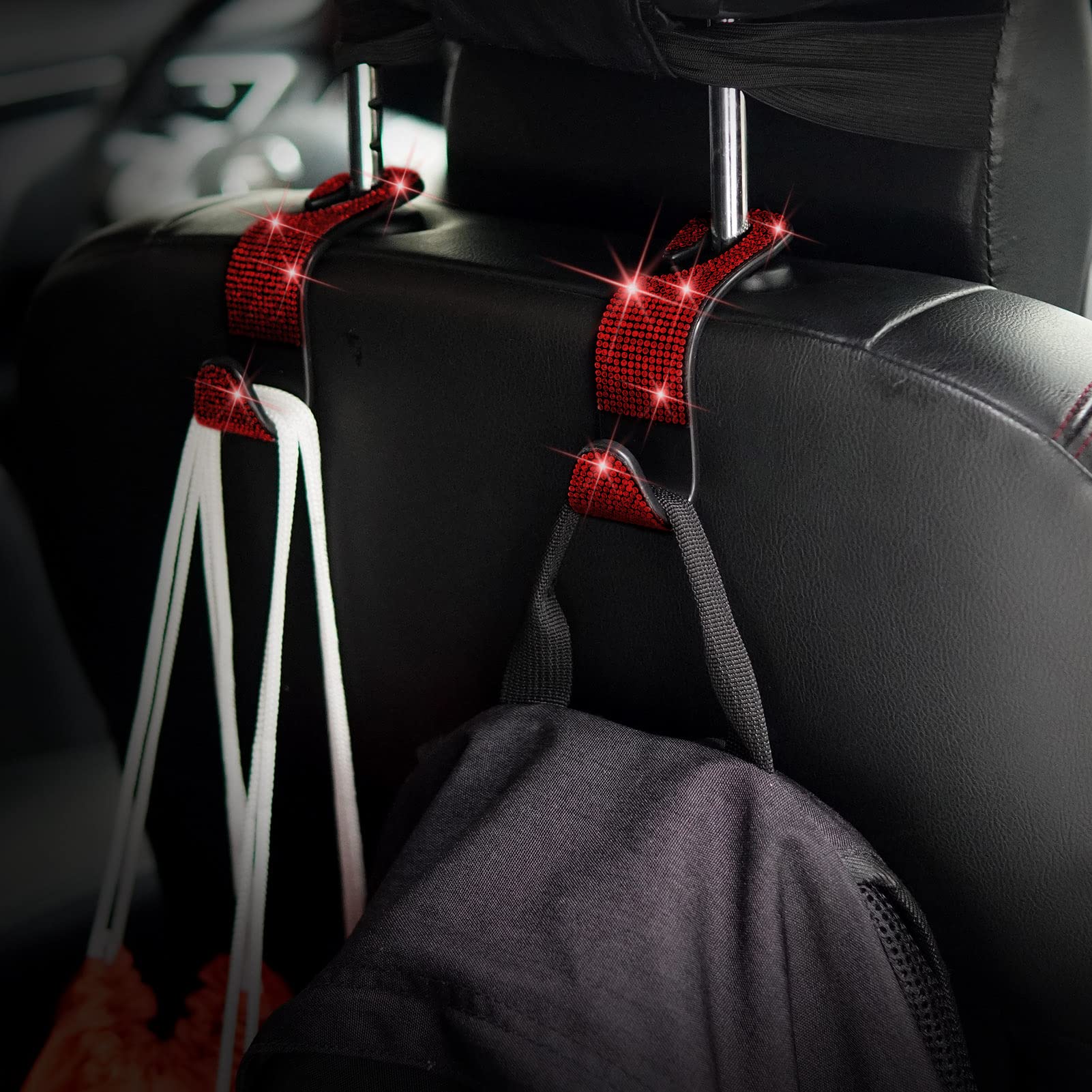 Car Purse Hook Bling Car Headrest Hook For Women Girls, 4 Packs Auto Back Seat Hangers Rear Headrest Hooks For Purse, Bag, Handb
