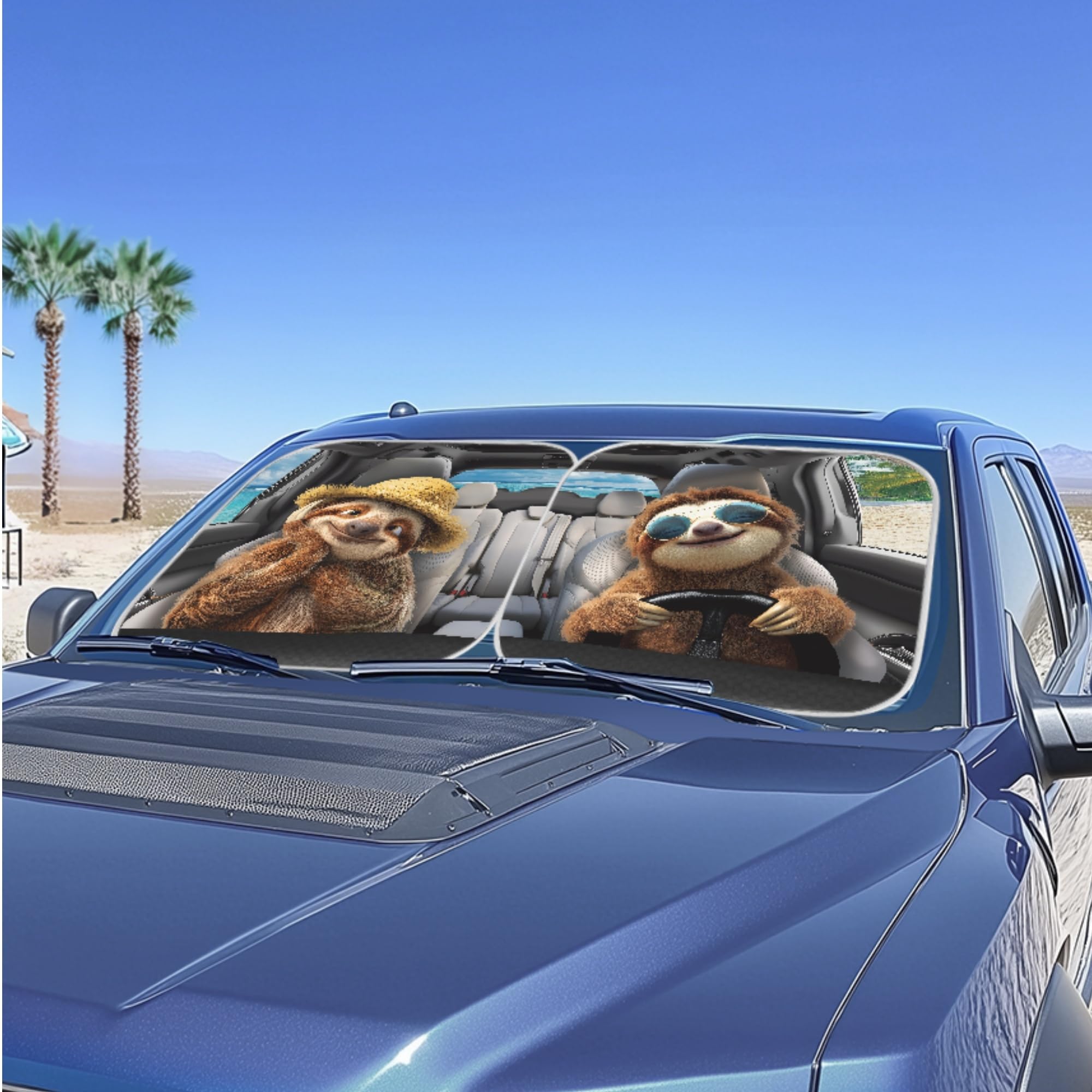 Huisefor Sloth Car Windshield Sunshade 2 Piece Funny Windshield Cover For Summer Heat Resistant Car Sun Visor For Suv Vehicle Se