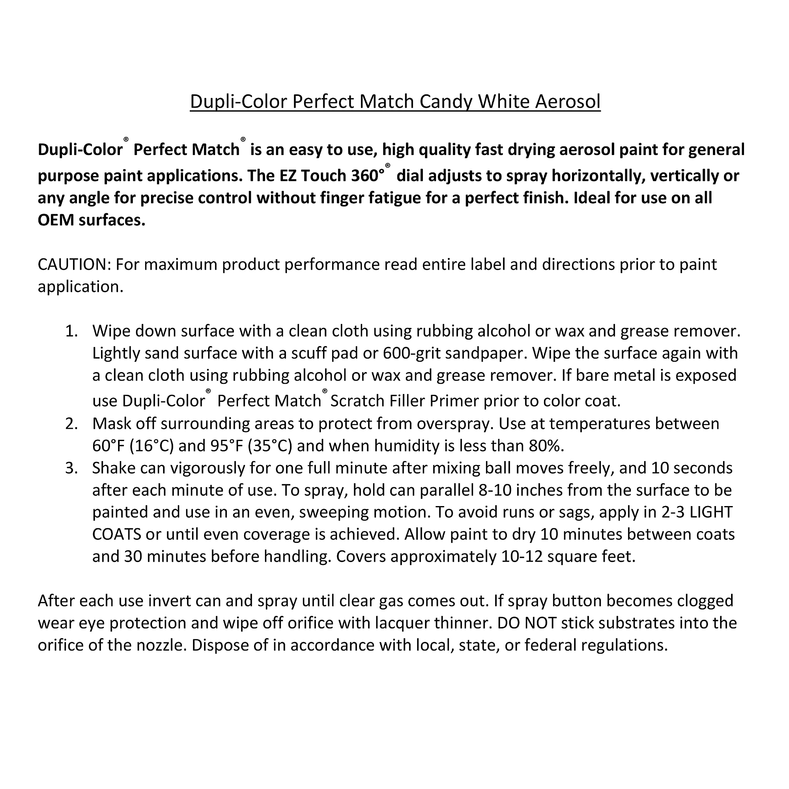 Dupli-Color Perfect Match Spray Paint, Volkswagen Candy White LB9A, 8 oz Aerosol Can - Automotive Touch-Up Paint