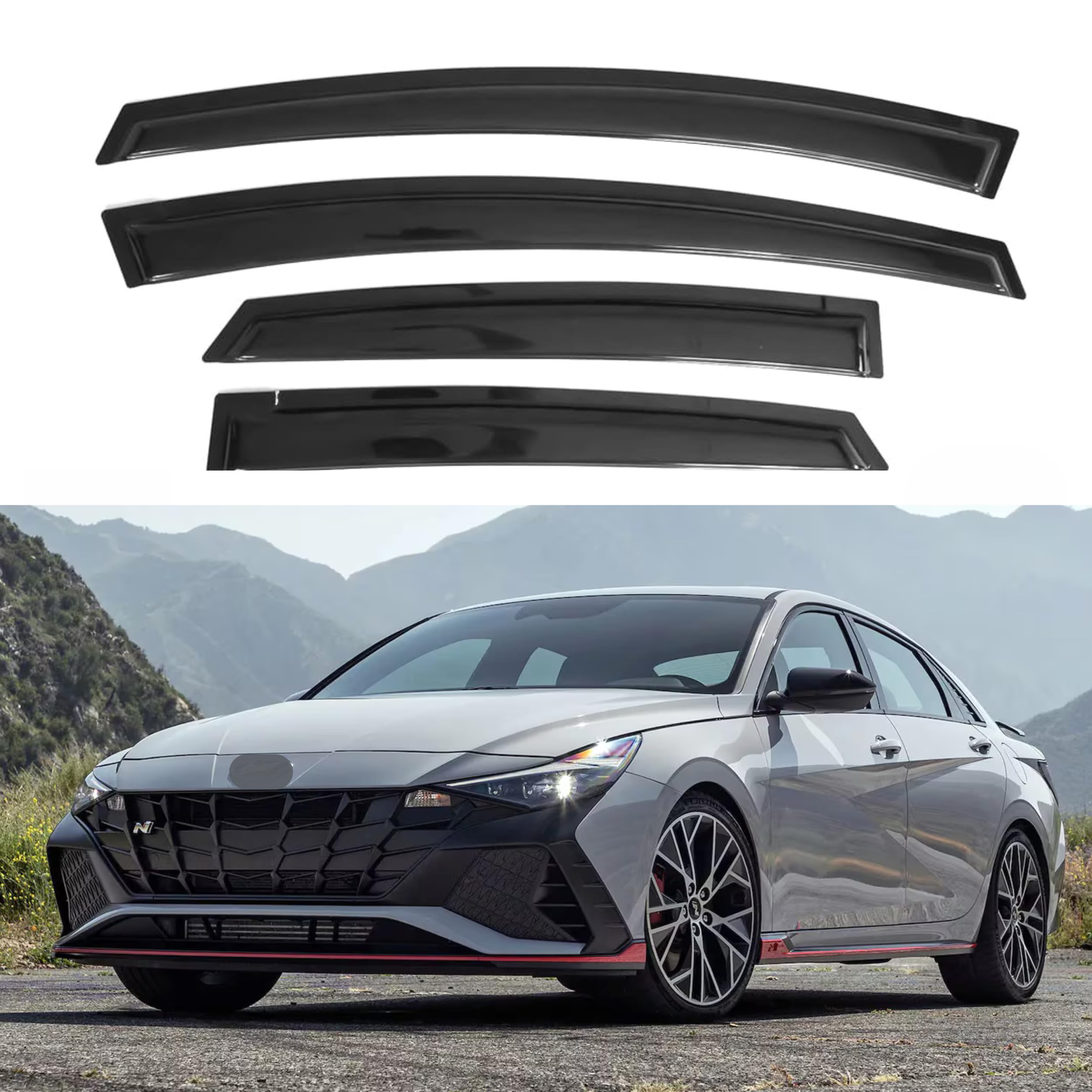 Ig Window Visor For Hyundai Elantra 2021-2024, Rain Guard Tape-On Extra Durable Sun Wind Side Vent Window Deflector, 2021 2022 2