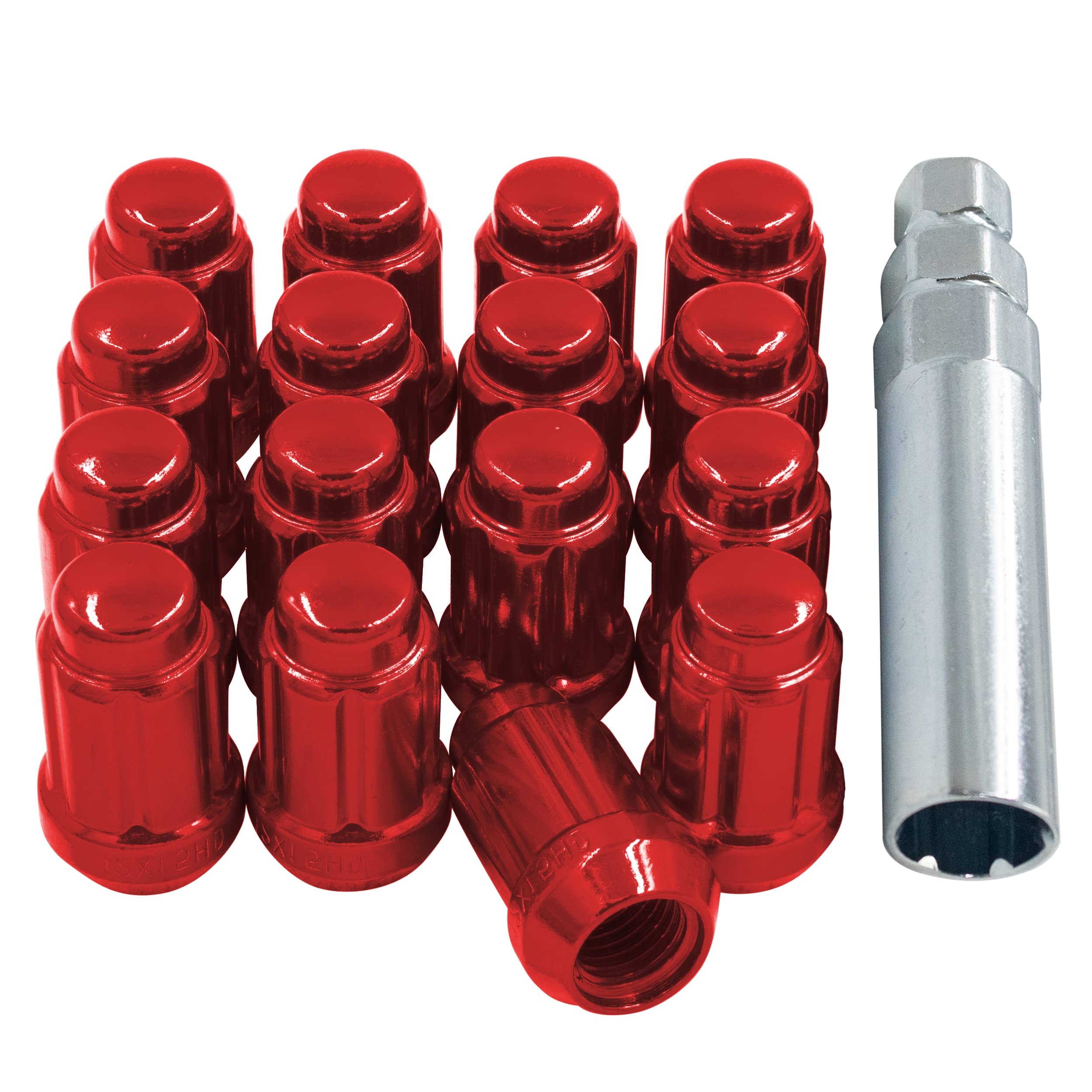 Wheel Accessories Parts Set of ATV/UTV 16 Red 3/8 UNF Lug Nuts 1.38 Long for Car Small Diameter Bulge Acorn Spline Lug Nuts Cone