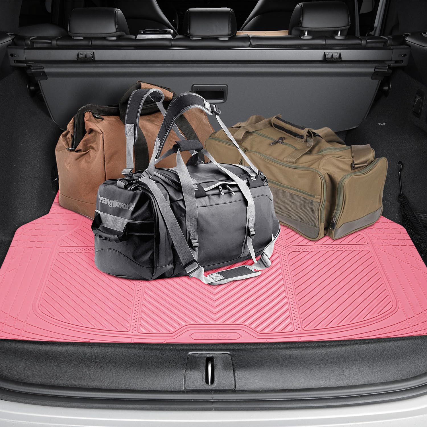 CAR PASS Heavy Duty Rubber Floor Mats Pink Car Mats Full Set with Trunk Cargo Liner - Universal Waterproof Floor Mats for Car SU