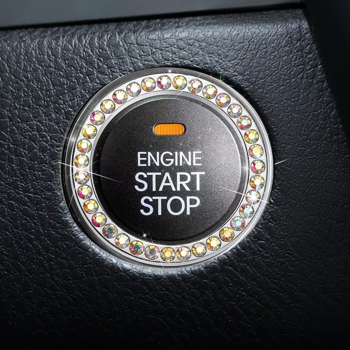 Bling Car Crystal Rhinestone Ring Emblem Sticker - Car Interior Decoration, Bling Accessories for Women, Push to Start Button, K