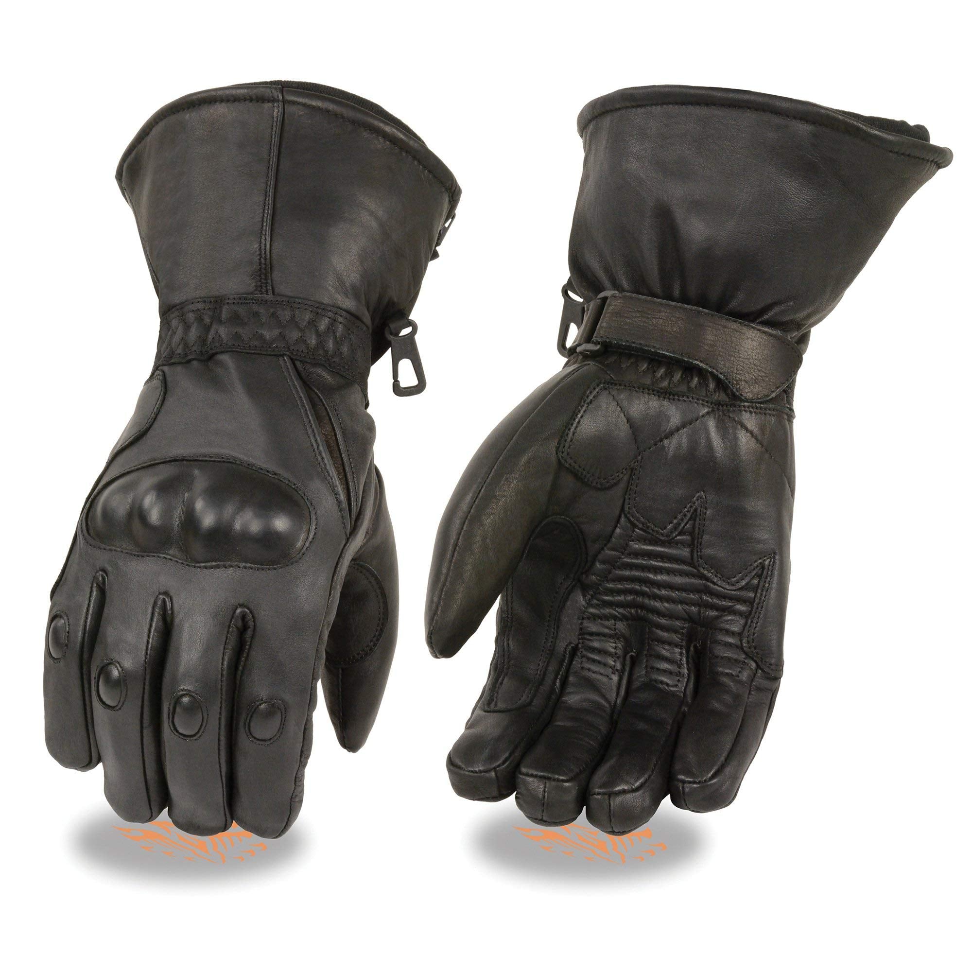 Milwaukee Leather Sh815 Men'S Black Leather Waterproof Gauntlet Gloves With Hard Knuckles - Large