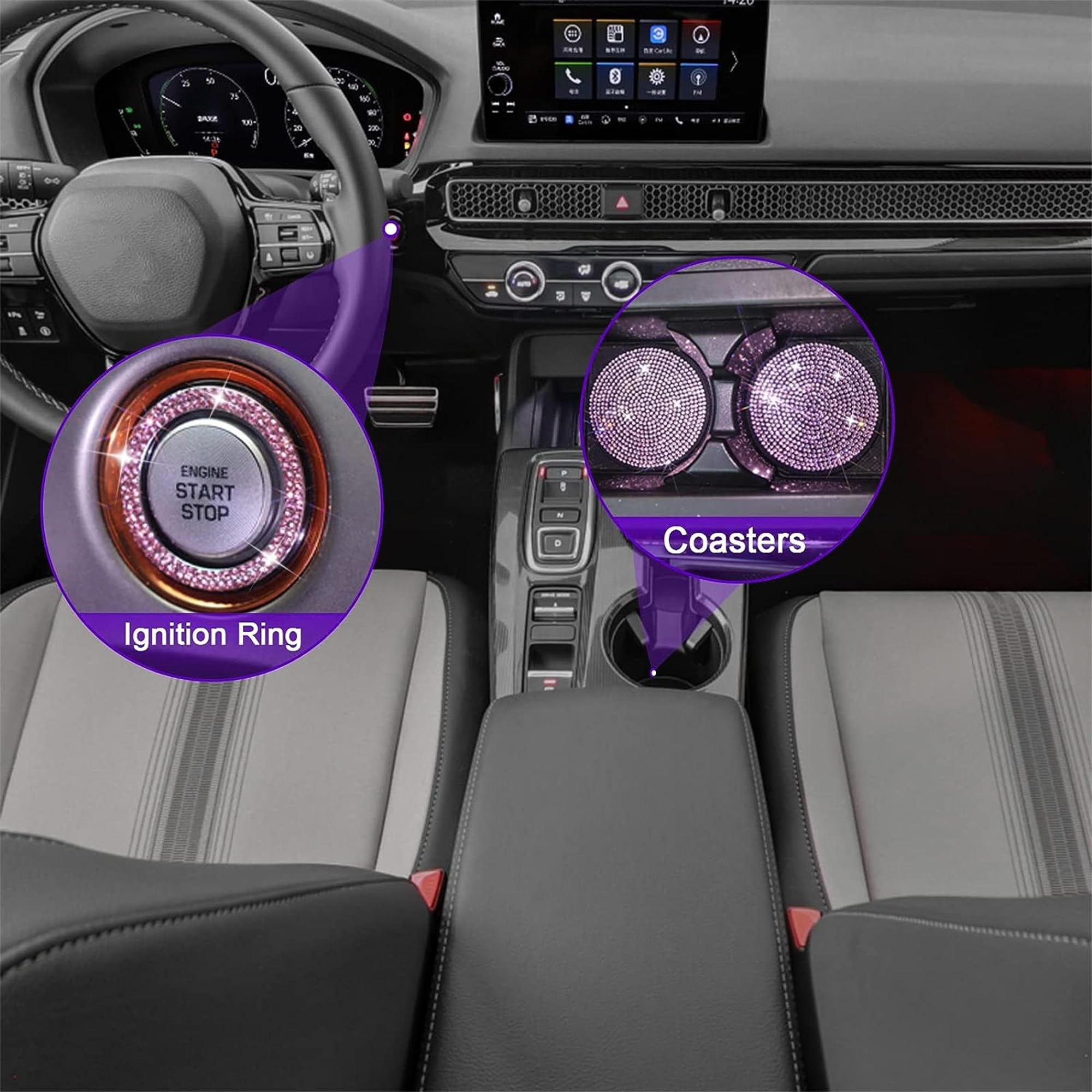 Newzon Pink Sparkly License Plate Frame For Women, 2 Pieces Pink Glitter License Plate Frame, Diamond Thickened Stainless Steel