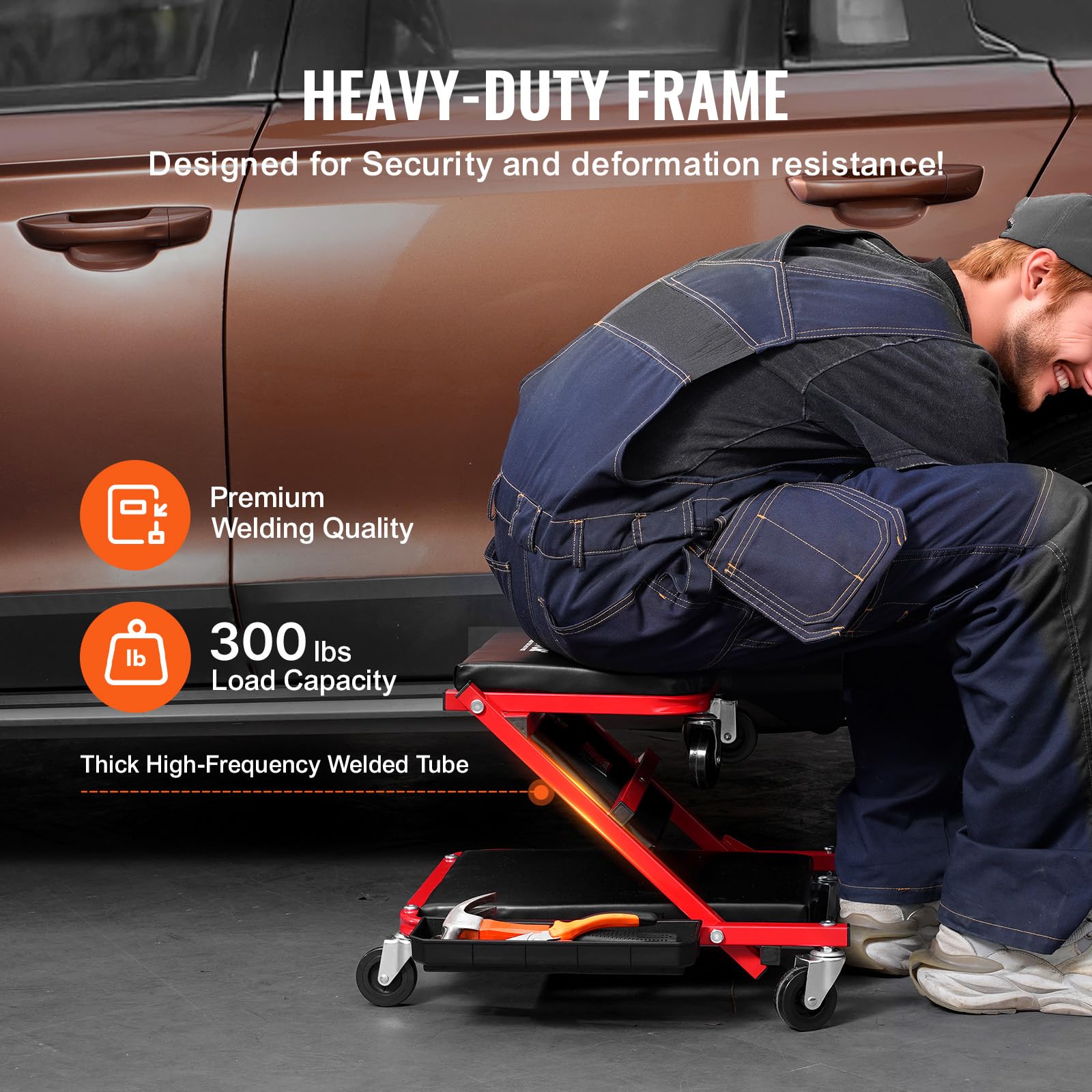 Vevor Foldable Z Garage Creeper, 36 In, 300 Lbs Load Capacity Rolling Folding Mechanic Creeper Stool, With 6 Wheels Tool Tray Pa