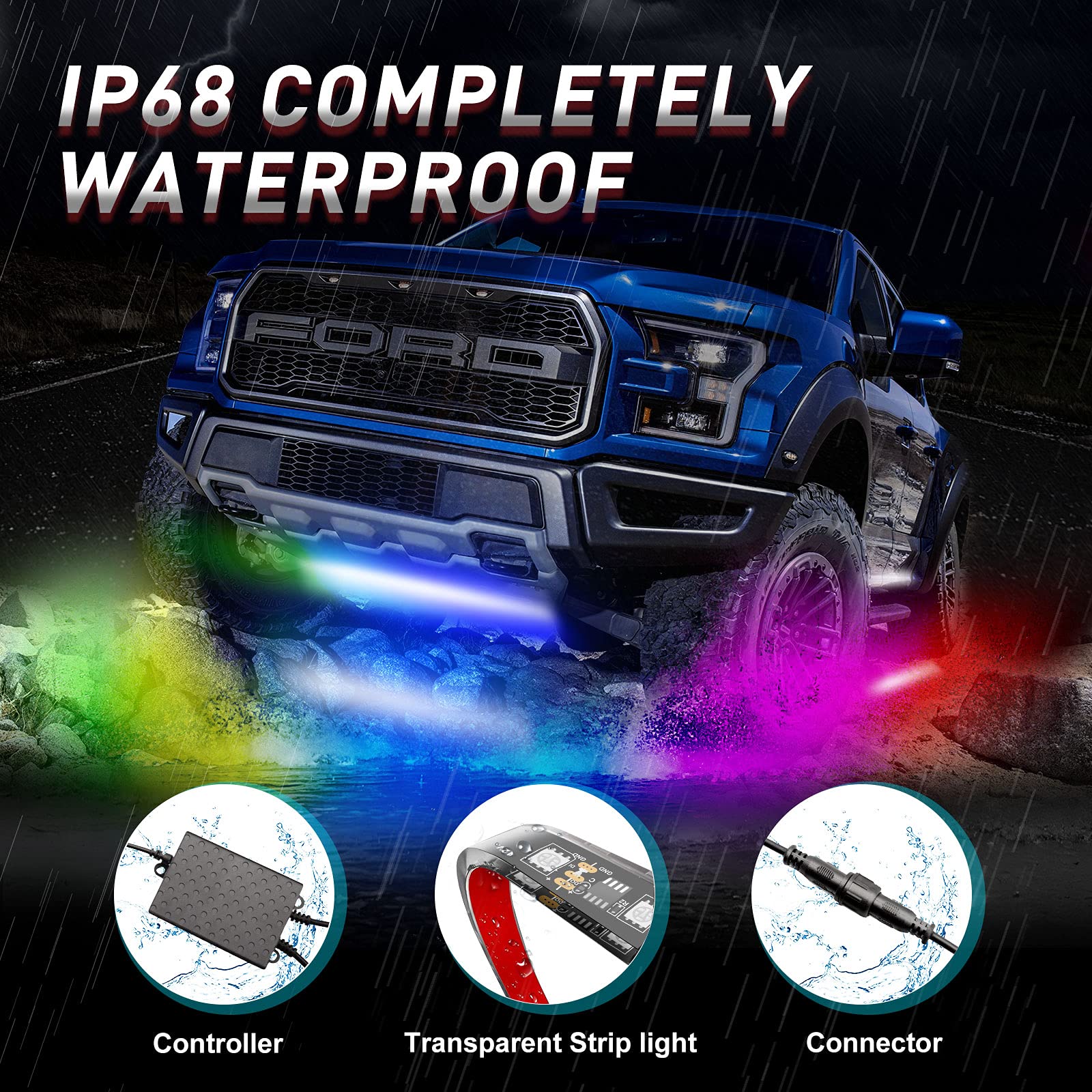 Jupizeus Car Underglow Led Light, Music Sync, Over 1000 Diy Modes, Ip68 Waterproof,300 Leds, Rgb 16 Million Colors Dream Color C