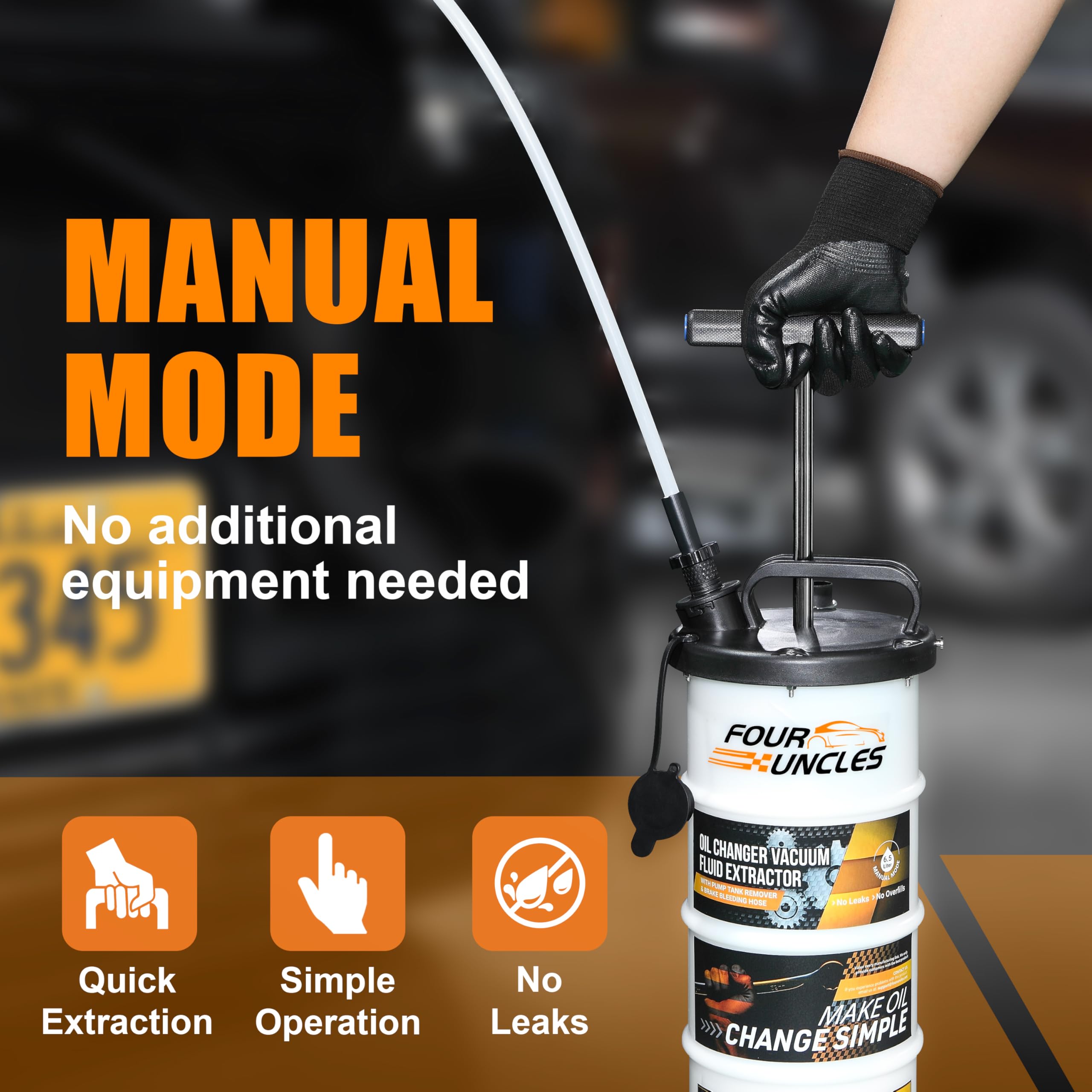 FOUR UNCLES 6.5L Manual Oil Extractor Pump - Automotive Fluid Extractor with 4 Tubes & Brake Bleeder Hose, Model FU007B