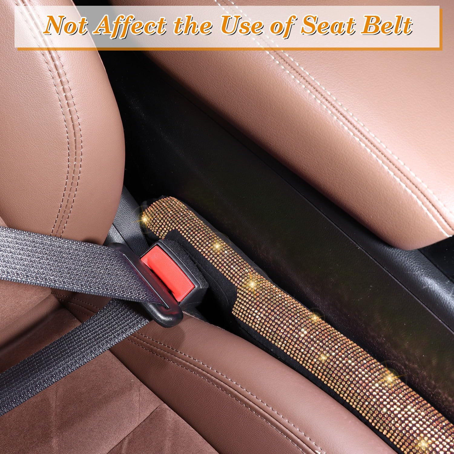 Tobequeen Beige Seat Gap Filler, Handmade Crystal Diamond Rhinestone Champagne Bling Car Accessories For Women, Universal Fit Fo
