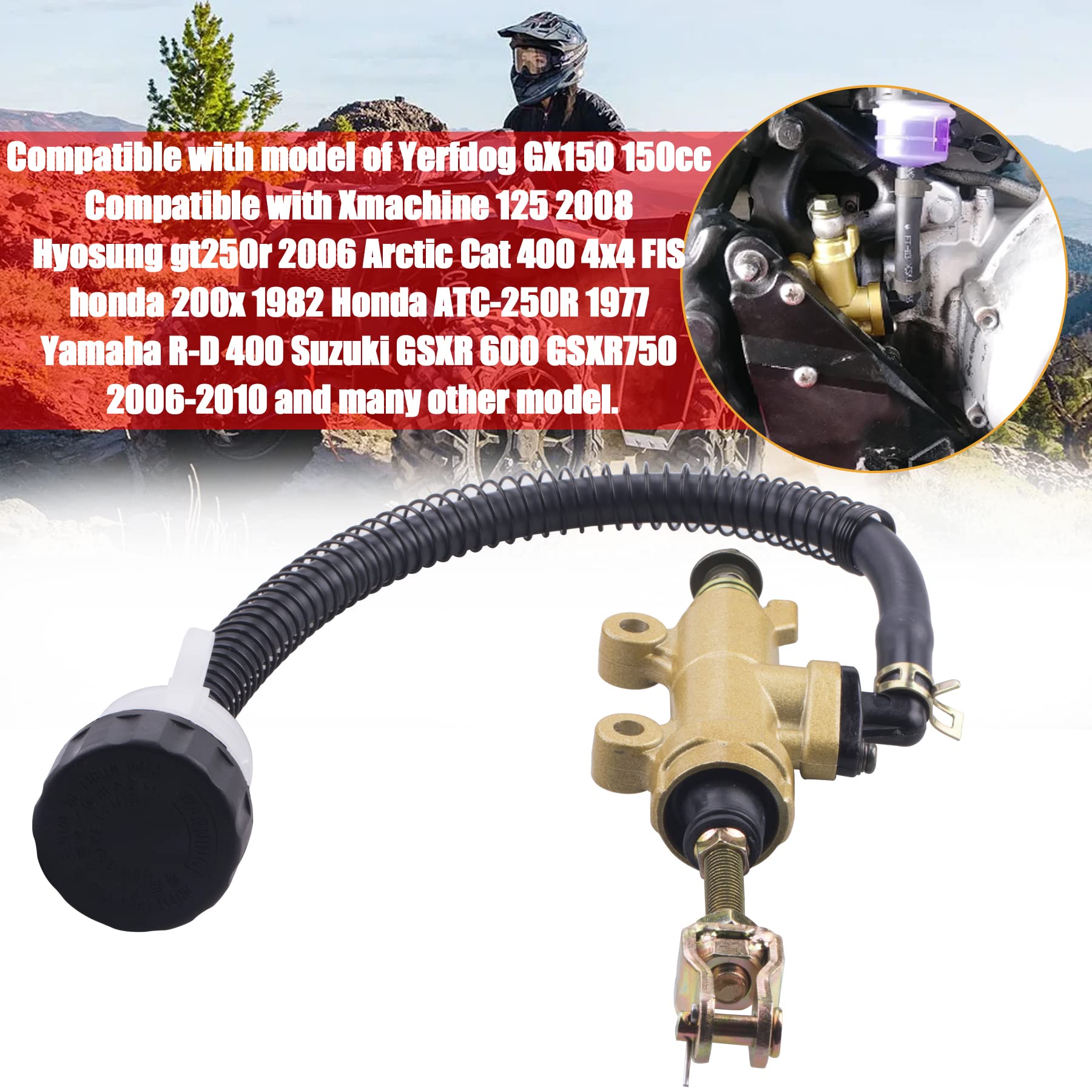 Mwmnun Universal Rear Brake Master Cylinder Compatible With 70Cc 90Cc 110Cc 125Cc Atv/Chinese Dirt Bike/Yerf Dog 150Cc Arctic Cat 700 Efi 2006 Roketa Taotao Yard Card 150Cc Go Karts(Gold)