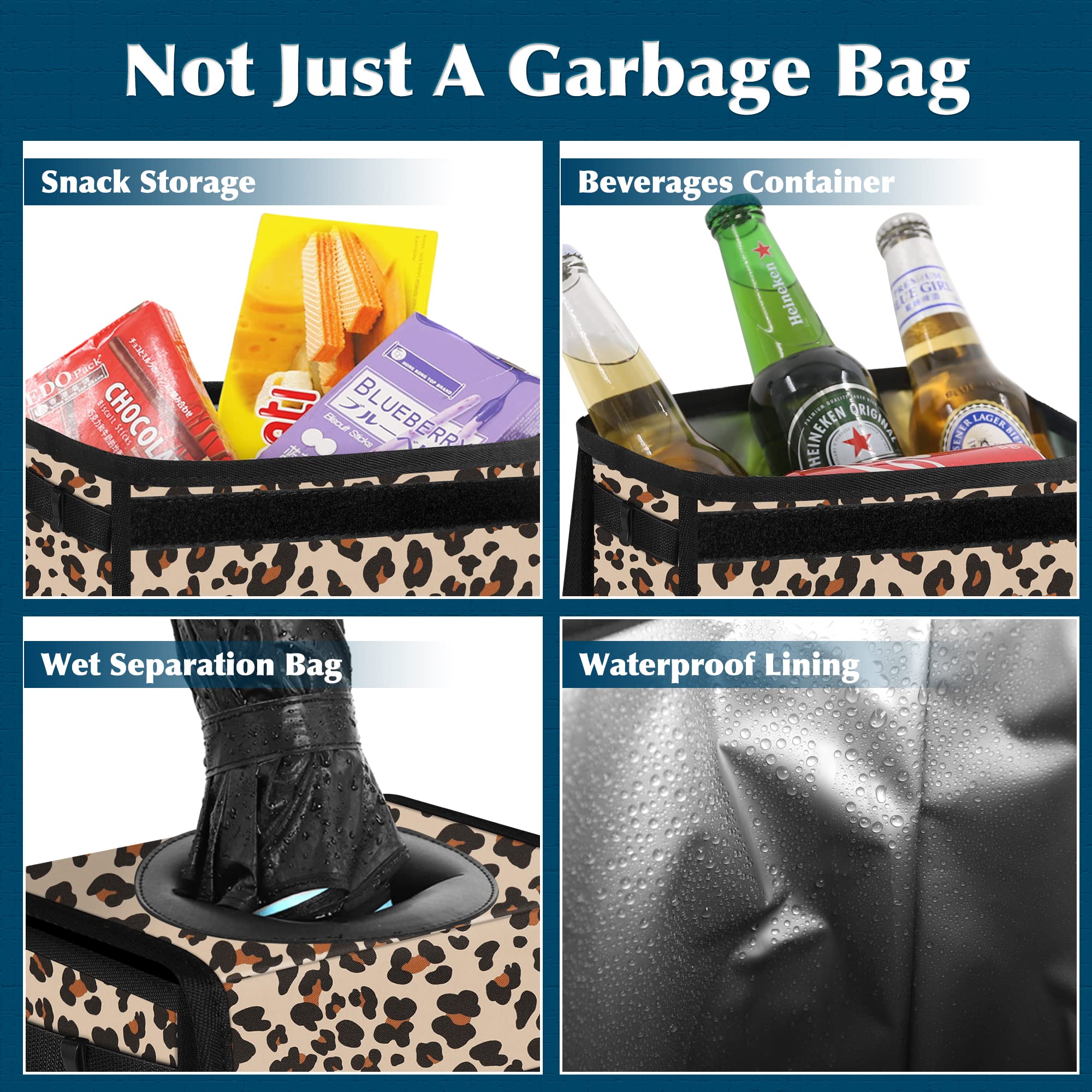 Car Trash Can With Lid Leak Proof Garbage Waterproof Bag For Suv Front Seat Multipurpose Hanging Headrest Collapsible And Portab