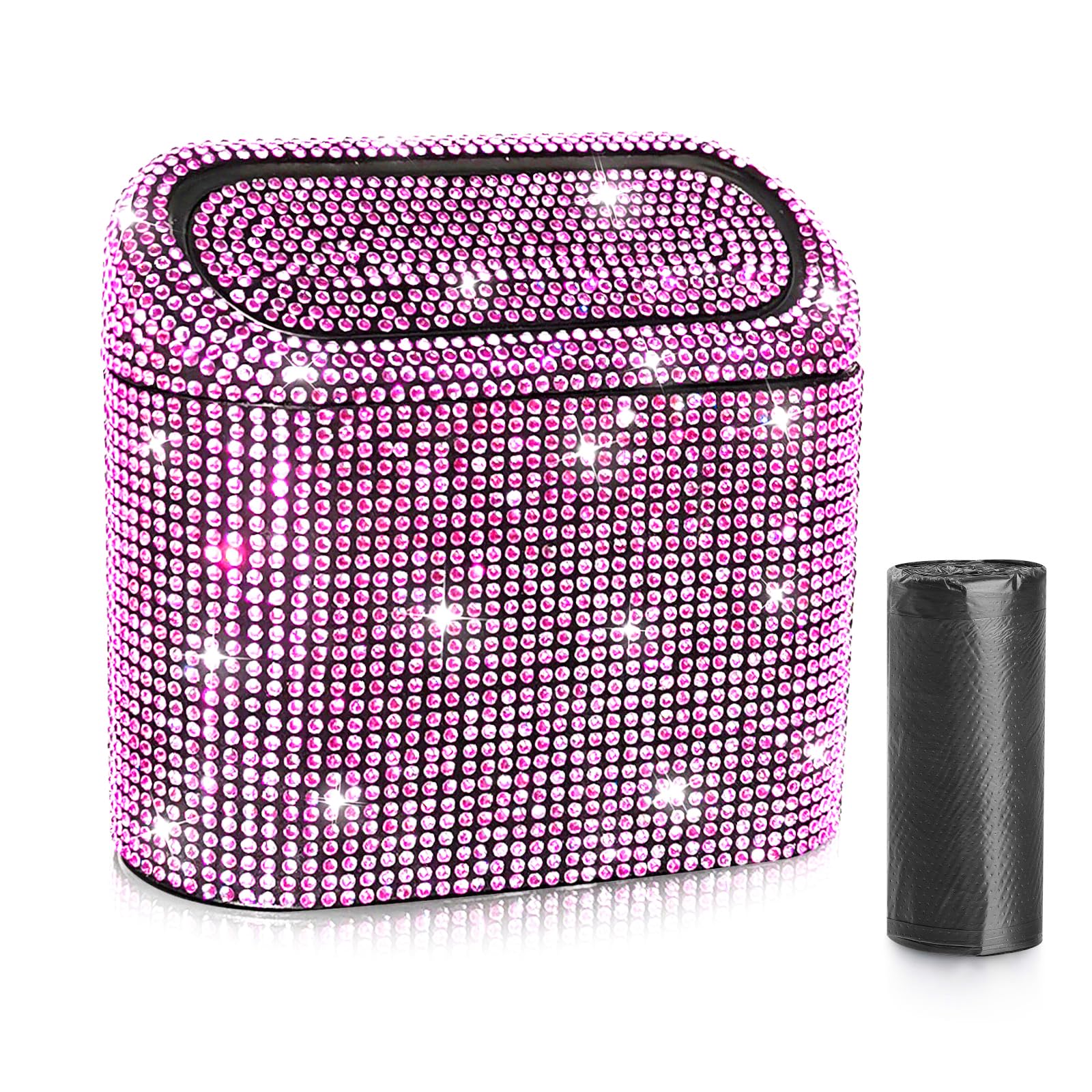 Accmor Bling Car Trash Can With Lid, Vehicle Trash Bin Car Dustbin Garbage Organizer Storage, Sparkling Crystal Mini Auto Trash