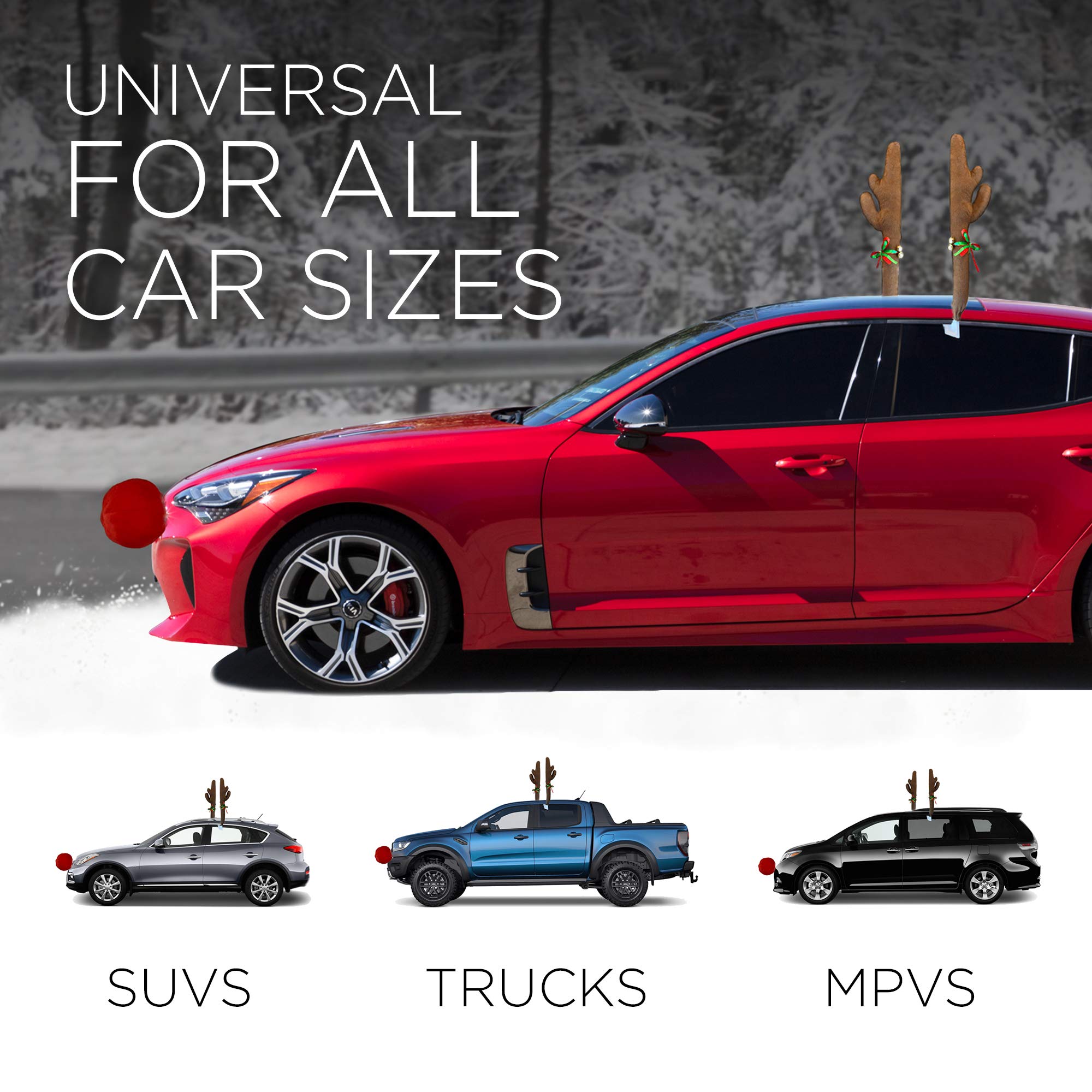 Oxgord Car Antlers And Nose - Christmas Decorations For Car Windows, Roof, And Grille - Holiday Accessories Decoration Kit For Cars, Suvs, Vans, And Trucks