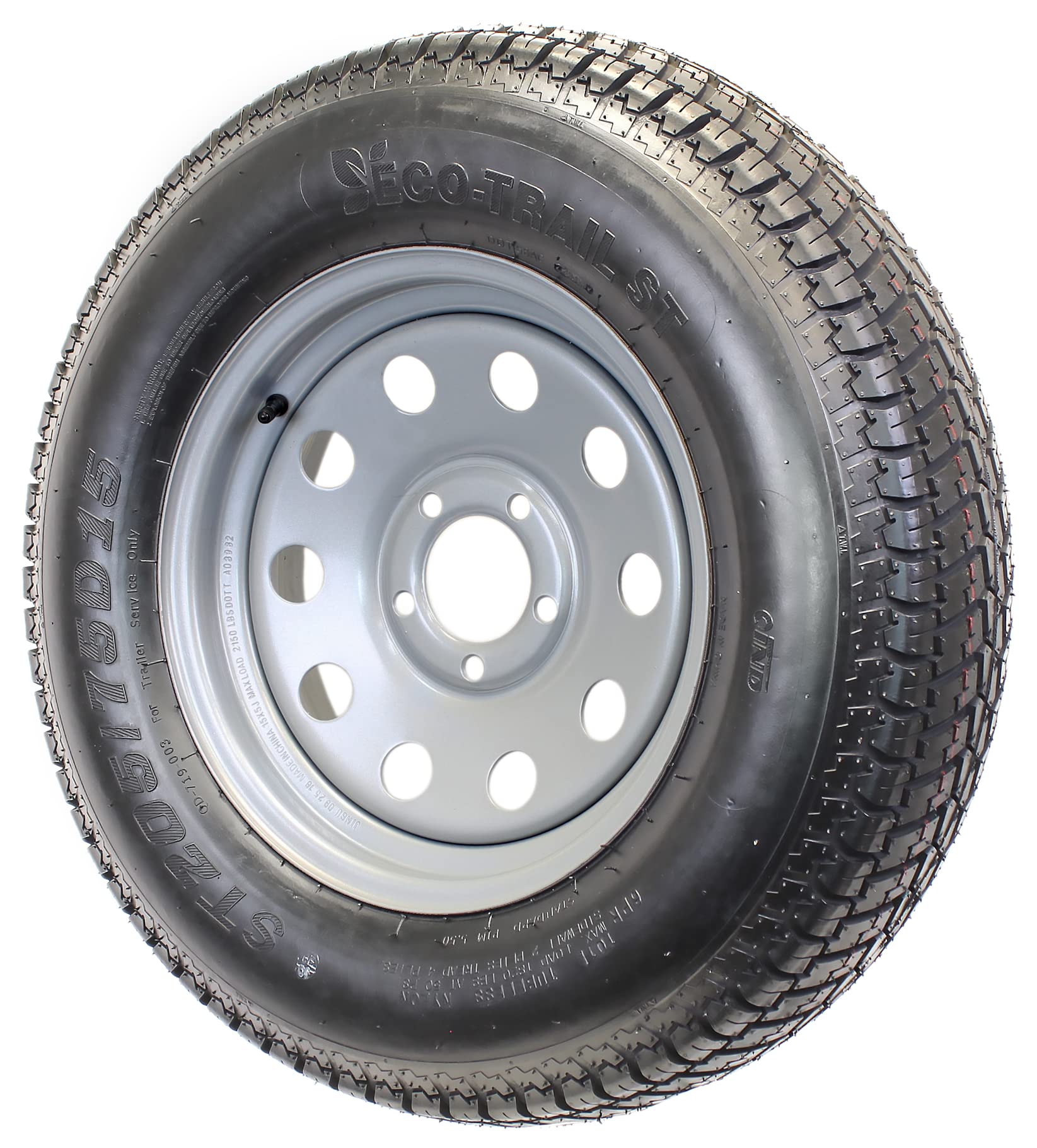 Ecustomrim Trailer Tire On Rim St205/75D15 F78-15 Load Range C 5 Lug Silver Modular Wheel - 2 Year Warranty W/Free Roadside