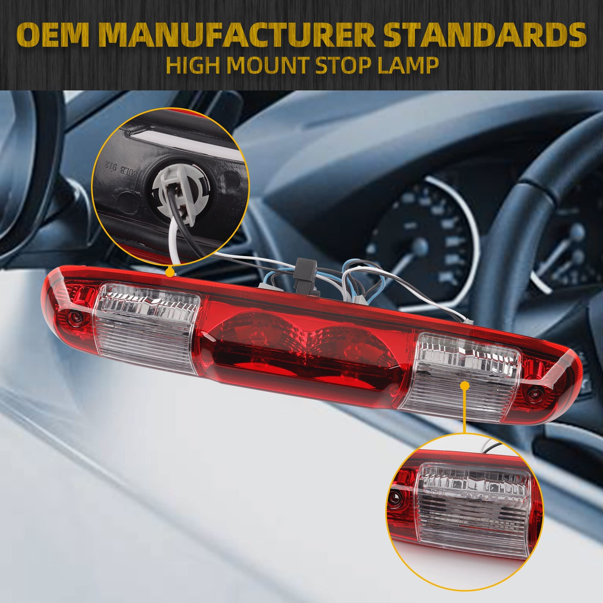 Dasbecan Gm25890530 Red Rear Center High Mount Brake Light Compatible With Gmc Sierra Chevy Silverado 2007-2013 Replace 923-247