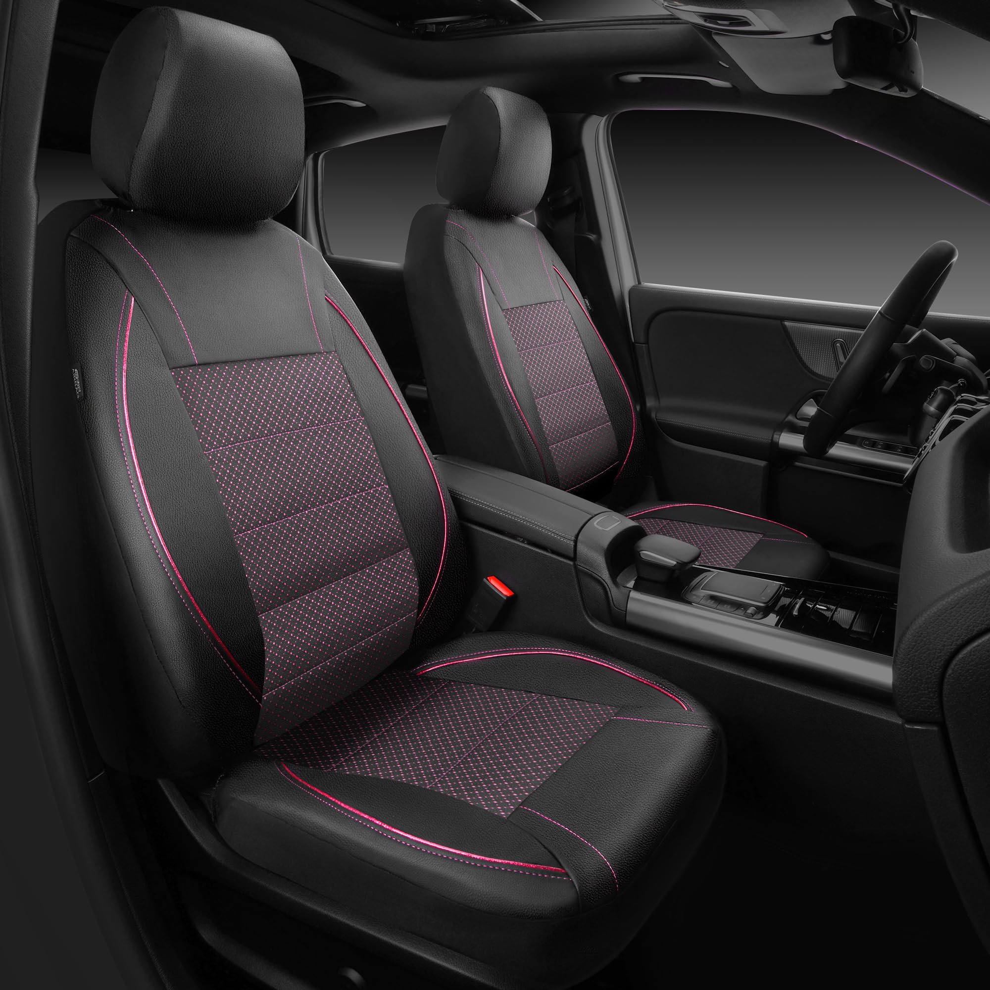 Car Pass Piping Pu Leather Car Seat Cover Full Set,Inside Zipper Design And Reserved Opening Holes,Airbag Compatible,Universal F